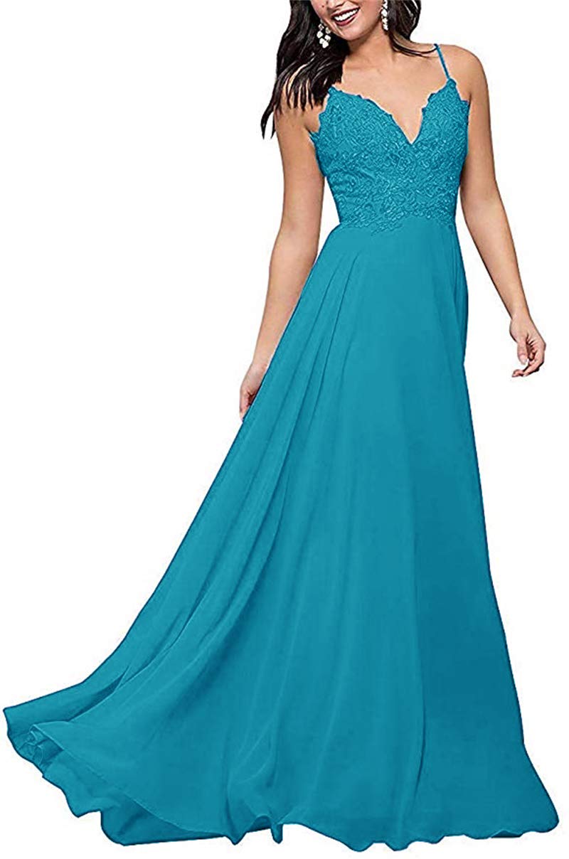 Elegant Ubride Women's Lace Chiffon Prom Dress with Spaghetti Straps - Long Formal Evening Gown for Homecoming, Wedding Guest & Special Occasions