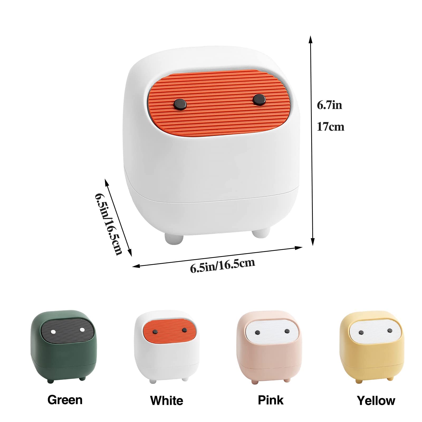 Mini Trash Can with Lid - Cute Ninja Design Small Plastic Garbage Bin for Office Desk, Bathroom Vanity, Coffee Table & Home Decor | Portable Waste Basket for Office, Bedroom, Dorm Room (White)