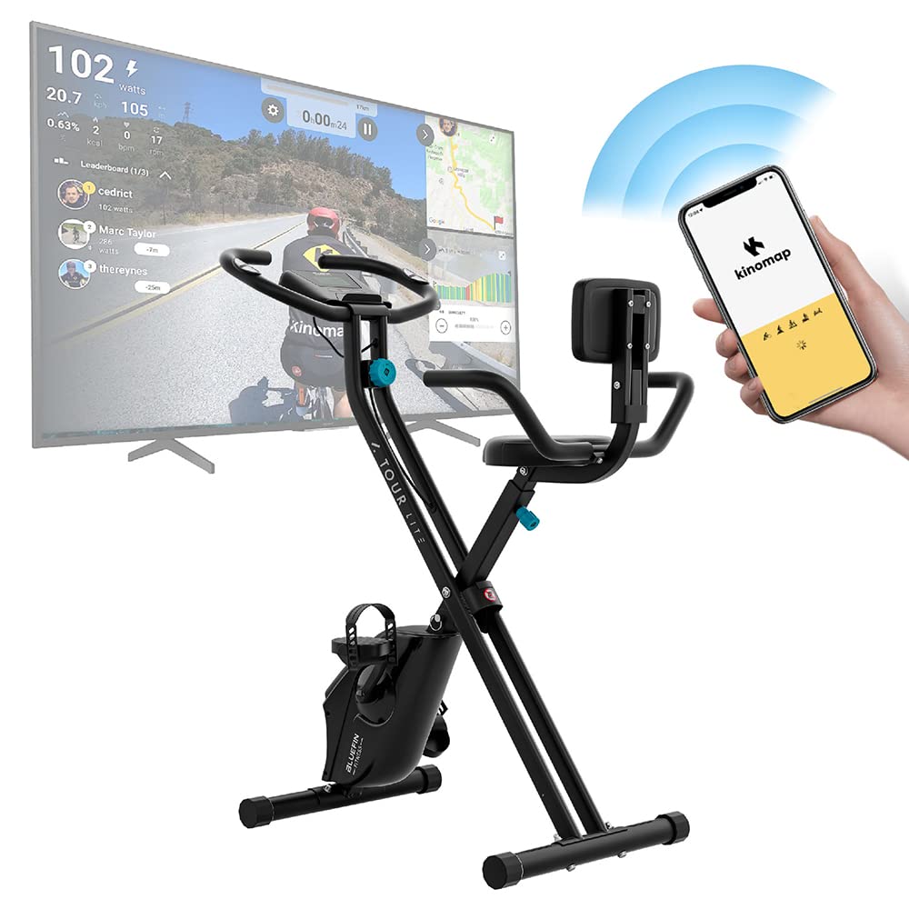 Bluefin Fitness Tour Lite Foldable Magnetic Exercise Bike for Home Use - Compatible with Kinomap, LCD Console, Quiet Workout Bike for Cardio Training | Perfect for Small Spaces, Home Gym & Apartment Fitness