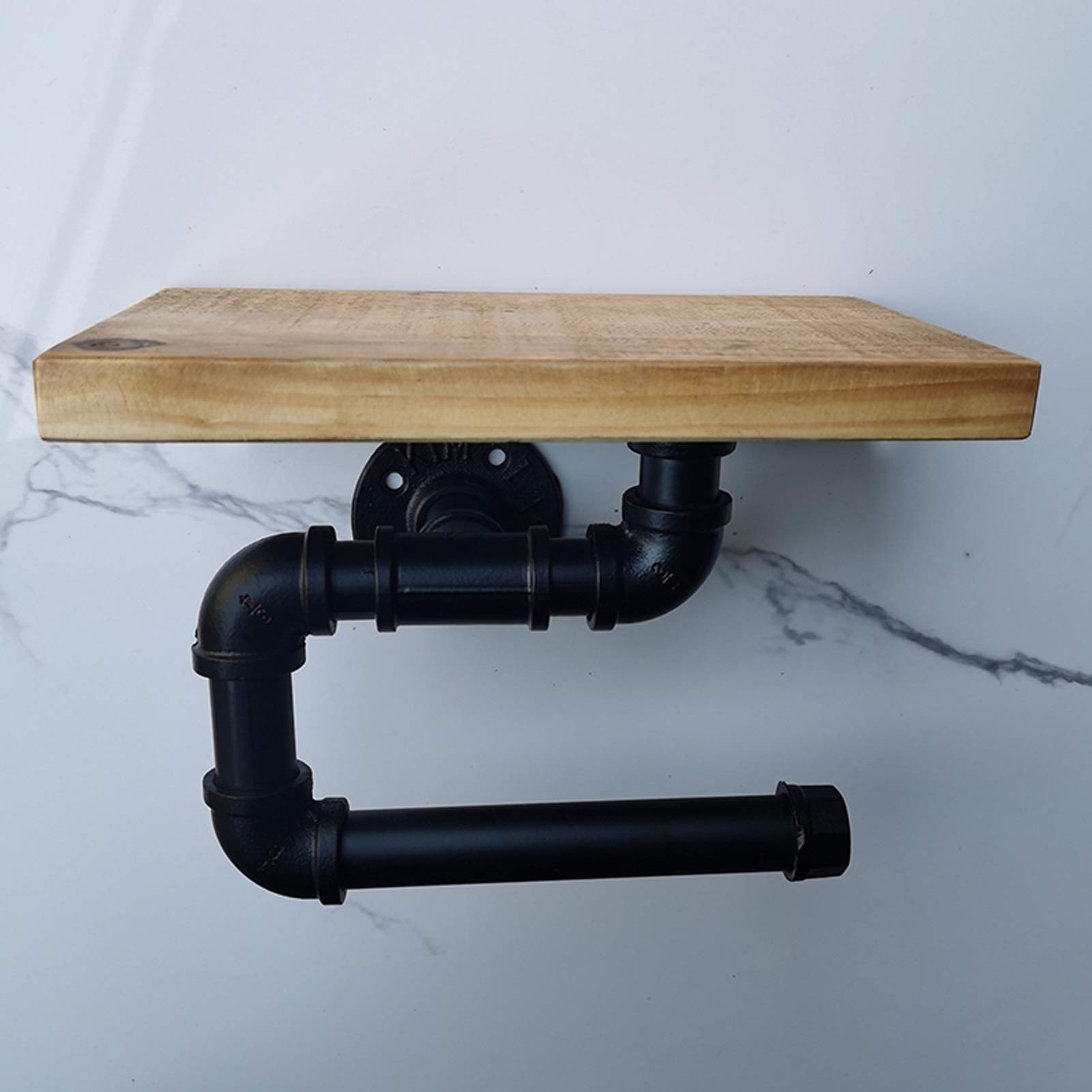Black Metal Wall Mounted Kitchen Paper Towel Holder - 25×15cm Industrial Style Roll Dispenser for Kitchen, Bathroom & Laundry Storage Rack - Perfect for Small Spaces & Water Pipe Shelves Organization