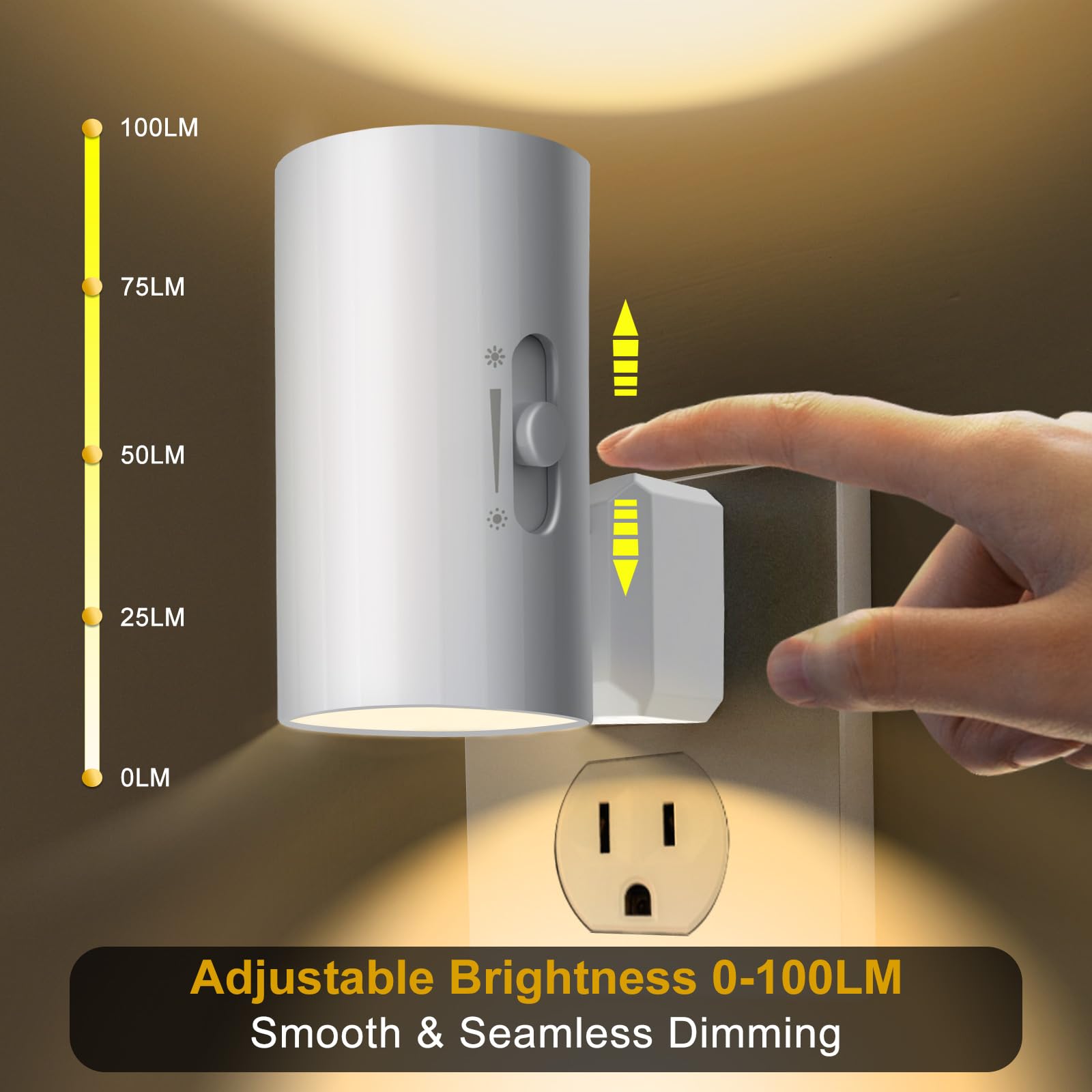 Dimmable LED Night Light 2 Pack - Soft White 3000K for Bedroom, Bathroom, Hallway