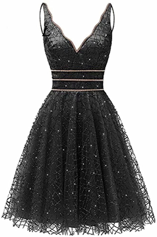 DKBridal Women's V-Neck Crystal Beaded Tulle Prom Dress | Short Homecoming Party Gown for Juniors | Perfect for Prom Night, Homecoming Dance & Special Occasions