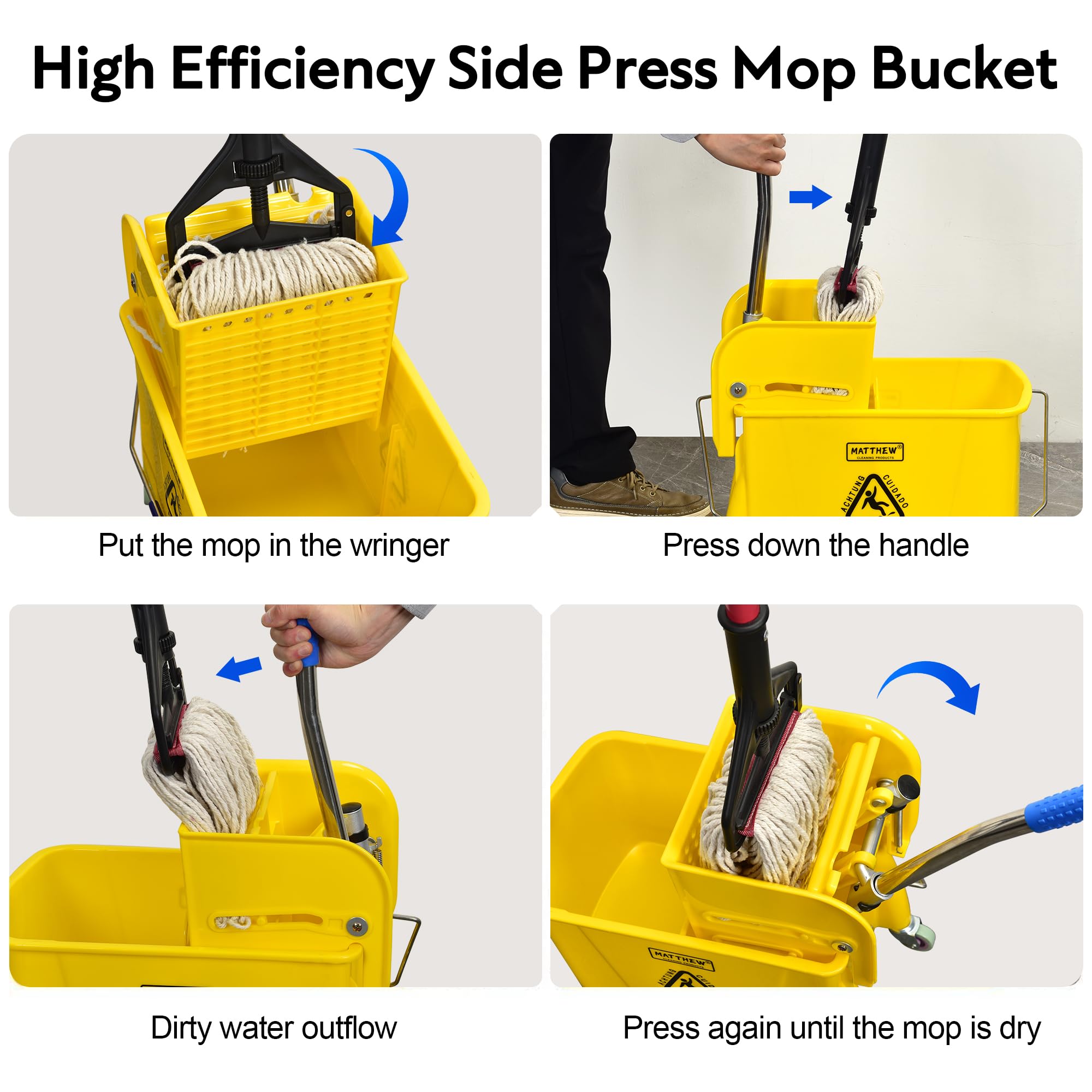 Compact Mop Bucket with Wheels & 2 Mop Heads - Ideal for Home, Restaurant Cleaning