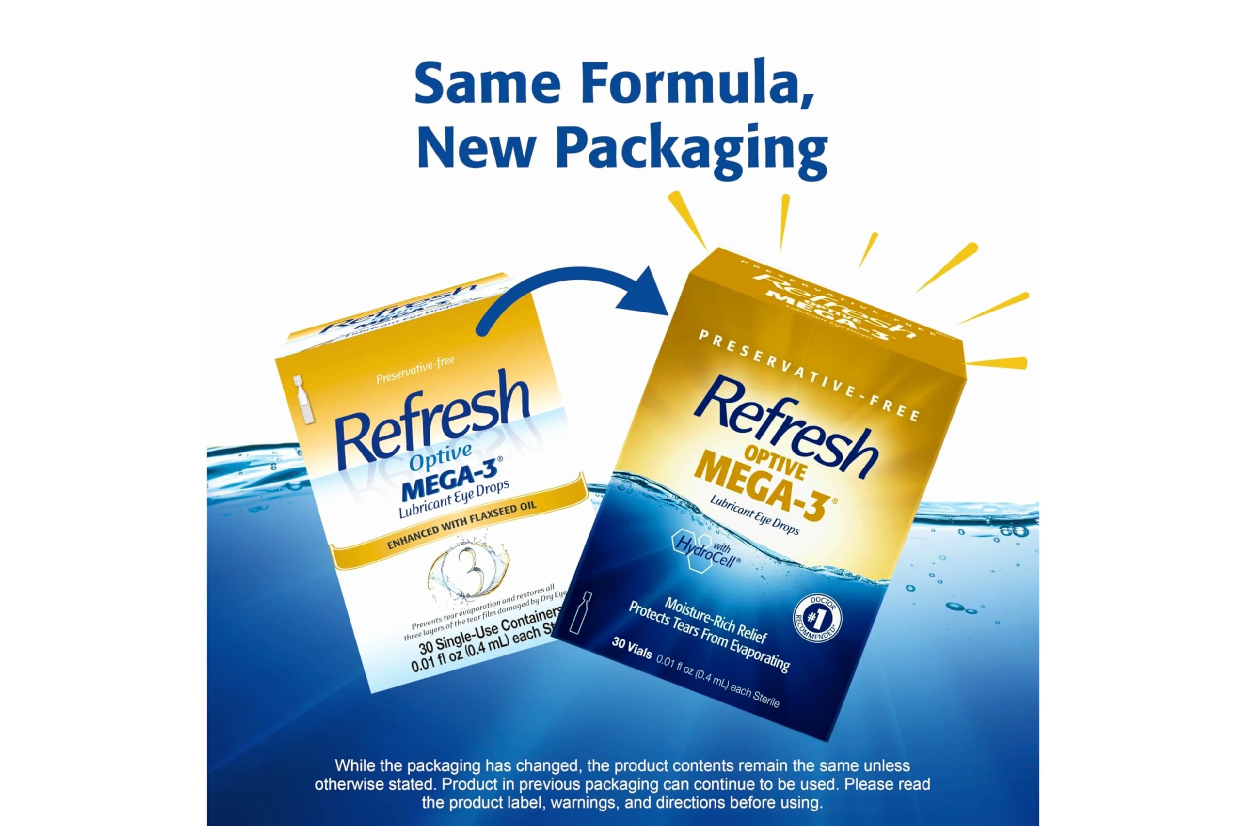 Refresh Optive Mega-3 Lubricant Eye Drops with Flaxseed Oil - 30 Count (Pack of 6) | Dry Eye Relief for Contact Lens Wearers & Computer Users | Long-Lasting Hydration for Irritated Eyes