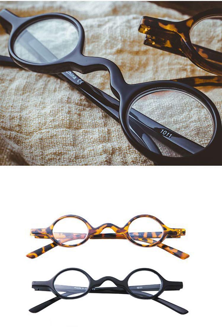 Retro Round Reading Glasses for Men & Women - Spring Hinge Readers (2 Pairs - Leopard & Black, +1.75 Magnification) - Perfect for Reading Books, Using Smartphones & Close Work
