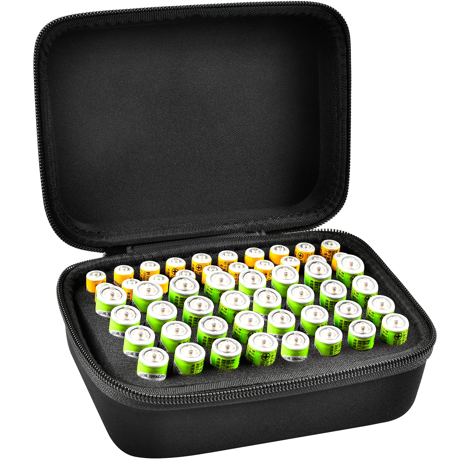 COMECASE Hard Battery Organizer Storage Box - Portable Carrying Case for 52 AA/AAA Batteries - Durable Plastic Battery Case for Home, Office & Travel Organization