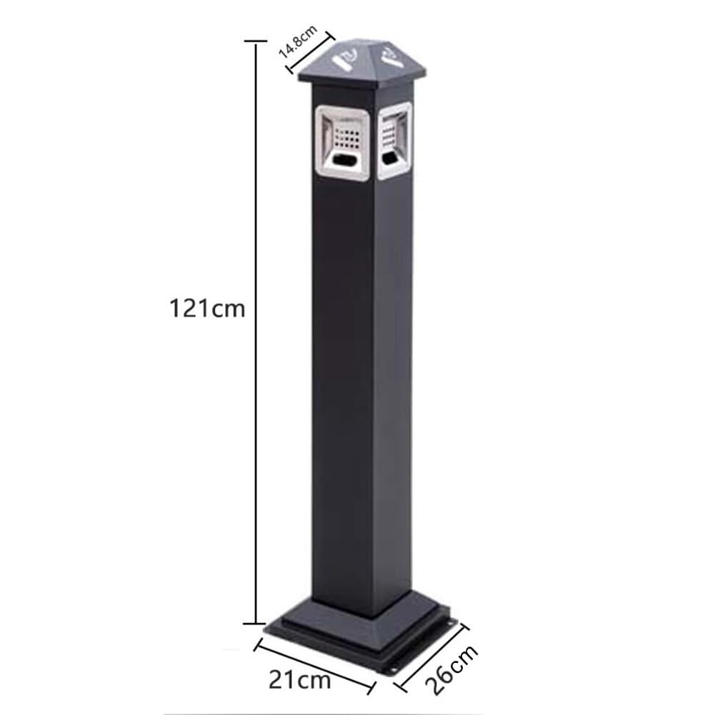 Stainless Steel Outdoor Cigarette Receptacle - Smokeless Vertical Ashtray for Patio, Deck & Garden - Black Cigarette Butt Disposal Bin (21x26x121cm) - Perfect for Restaurants, Hotels & Public Spaces