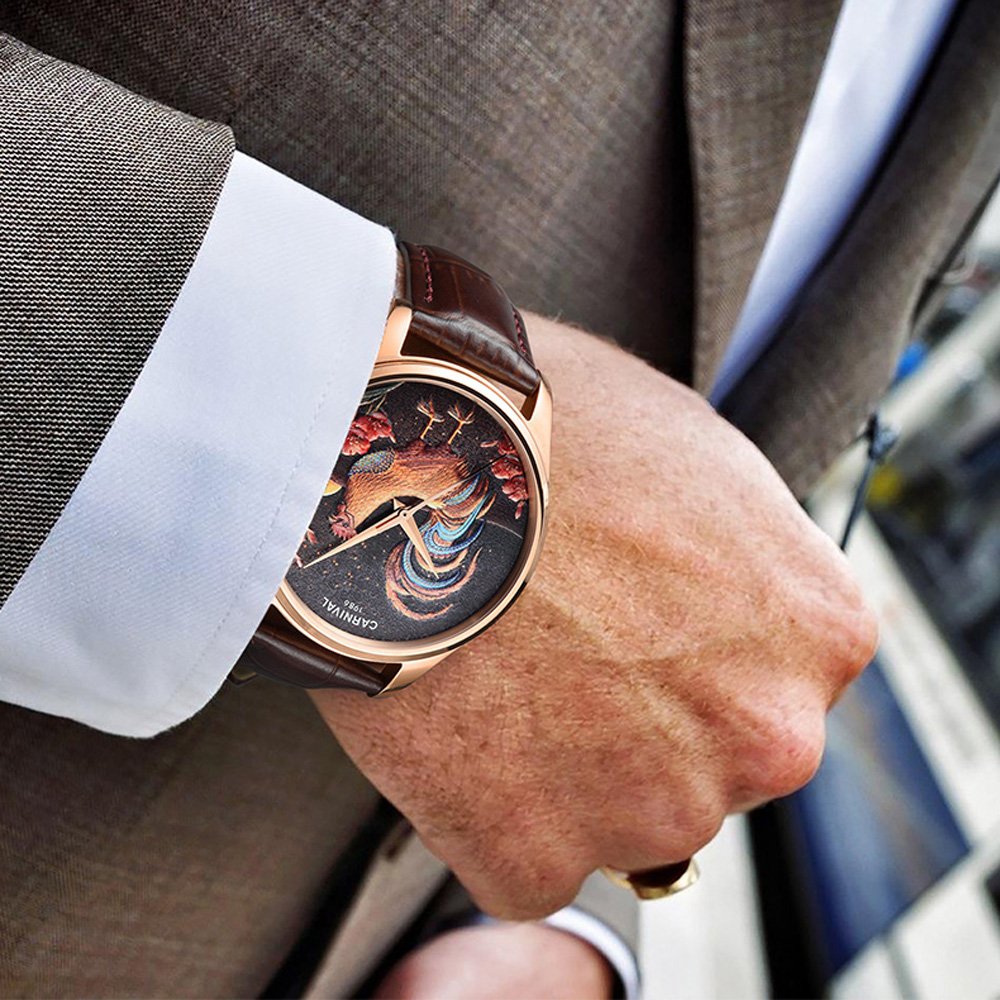 TEINTOP Japanese Automatic Men's Watch - Zodiac Animal Mechanical Carnival Watch (Rooster Brown) | Waterproof & Stainless Steel | Perfect for Business, Casual & Formal Occasions