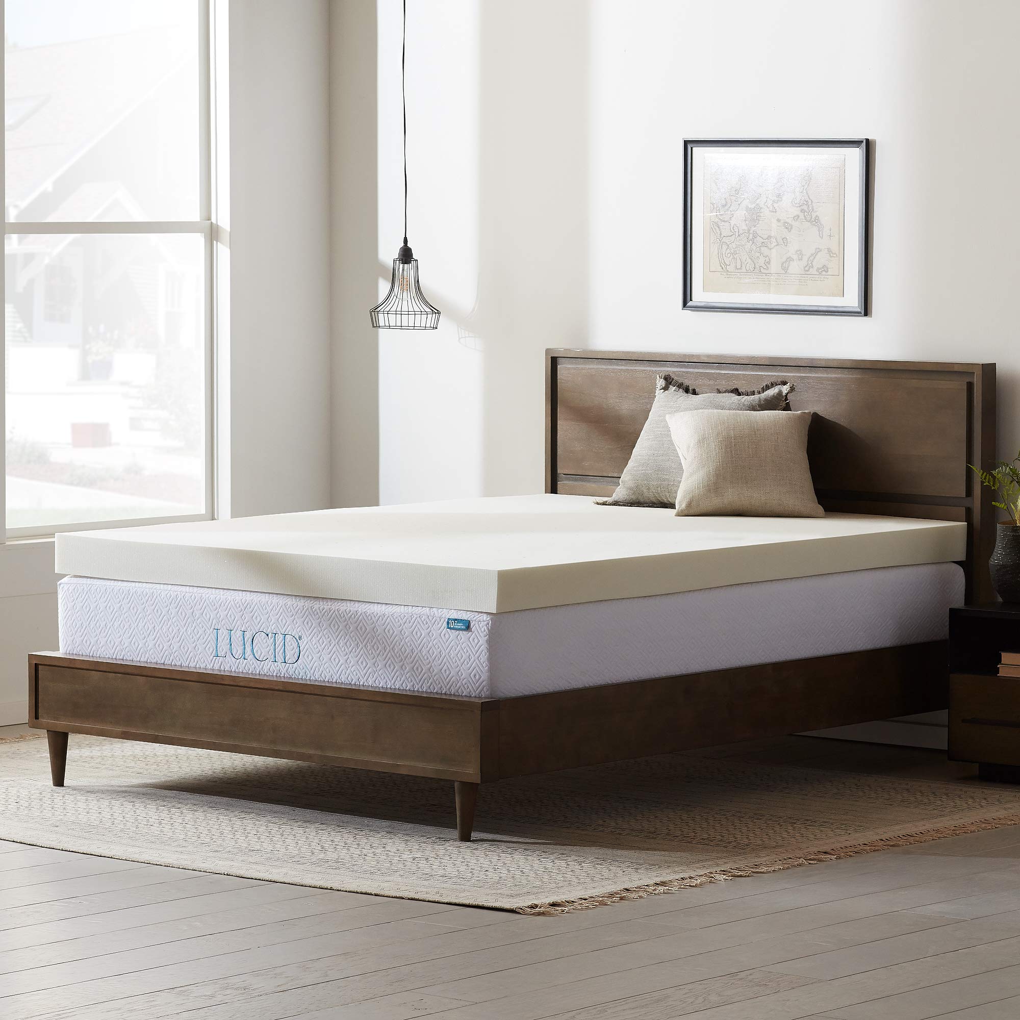 LUCID 4 Inch Ventilated Memory Foam Mattress Topper for Queen Size Bed - Cooling Gel Infused, Pressure Relief & Comfort Support - 3 Year Warranty - Ivory - Perfect for Hot Sleepers & Back Pain Relief