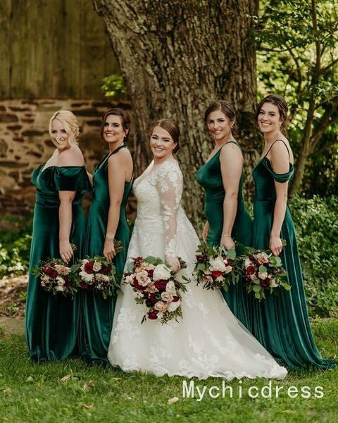 Emerald Green Velvet Bridesmaid Dresses 2025 - Elegant Long Formal Gowns for Wedding Guests & Special Occasions | Perfect for Evening Galas, Holiday Parties & Formal Events