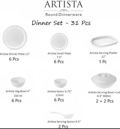 Premium Cello Dinner Set Artista - 31-Piece Porcelain Dinnerware Set for 6, Elegant Tableware for Fine Dining, Dinner Parties & Special Occasions