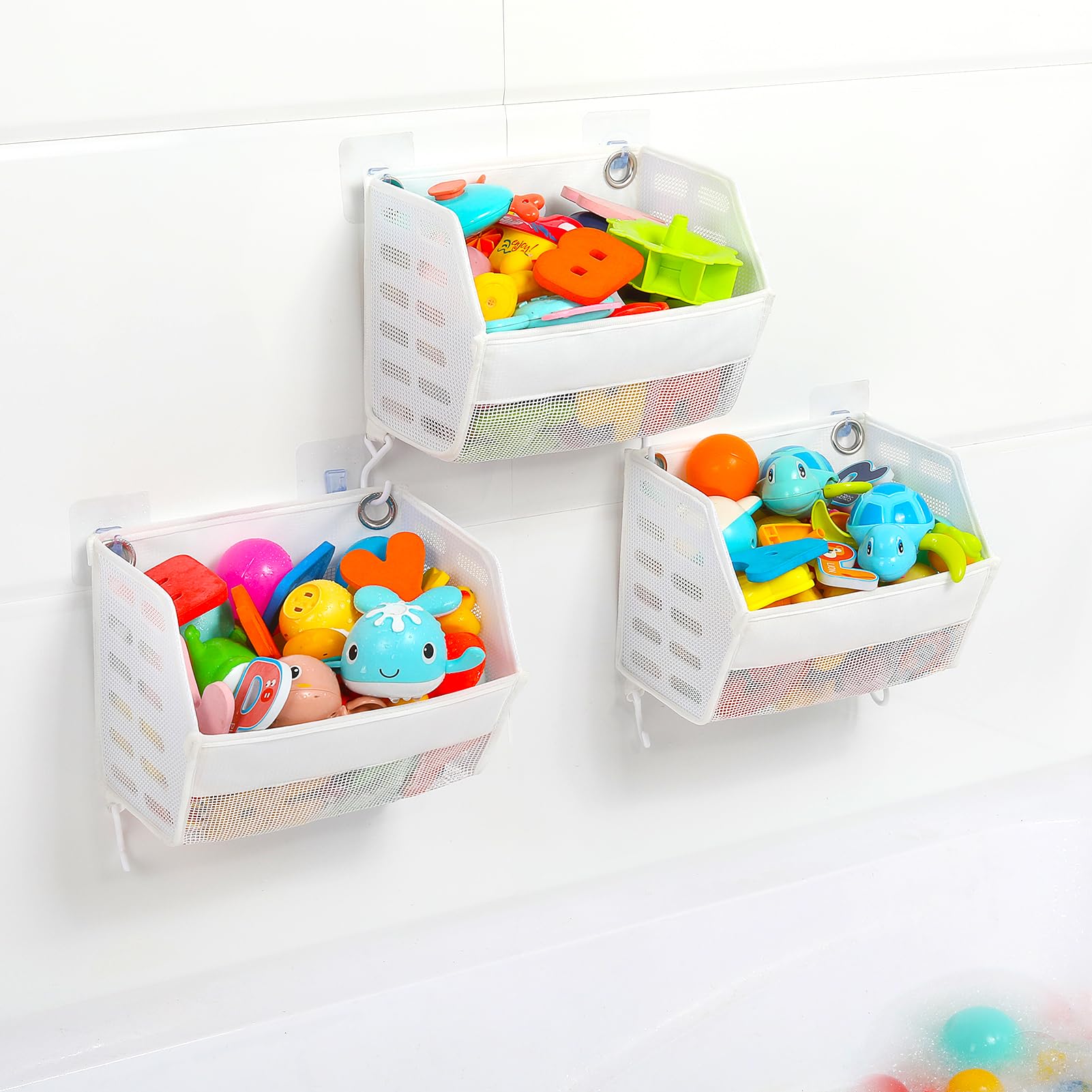 3-Piece Bath Toy Organizer Set - Multi-Functional Bathtub Toy Holder with Quick Drain for Easy Toy Storage | Perfect for Kids Bath Time Organization & Bathroom Decor