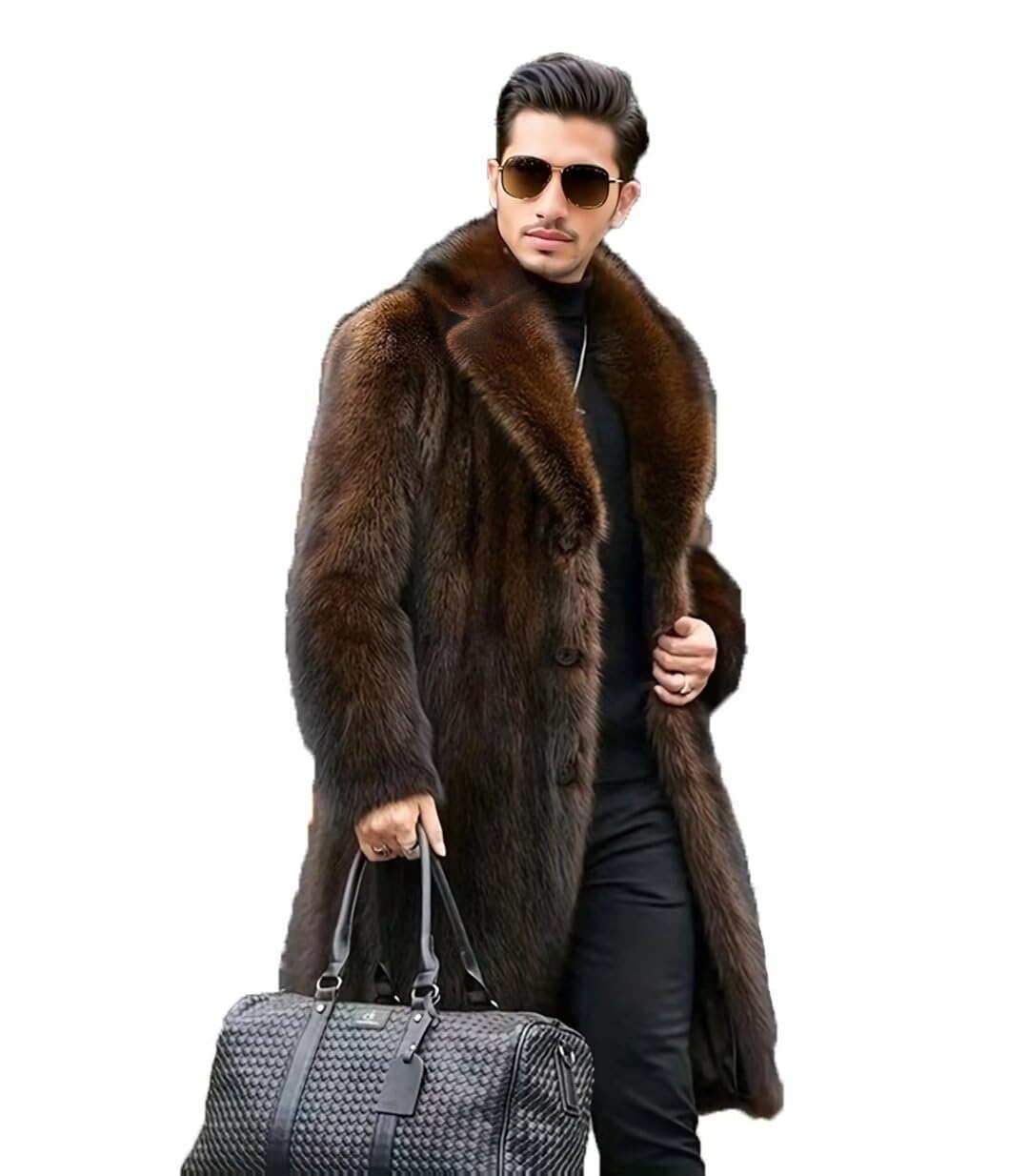 INVACHI Men's Faux Fur Winter Coat - Long Plush Mink Trench Coat for Men | Warm Thick Fluffy Jacket for Cold Weather, Outdoor Activities & Fashion