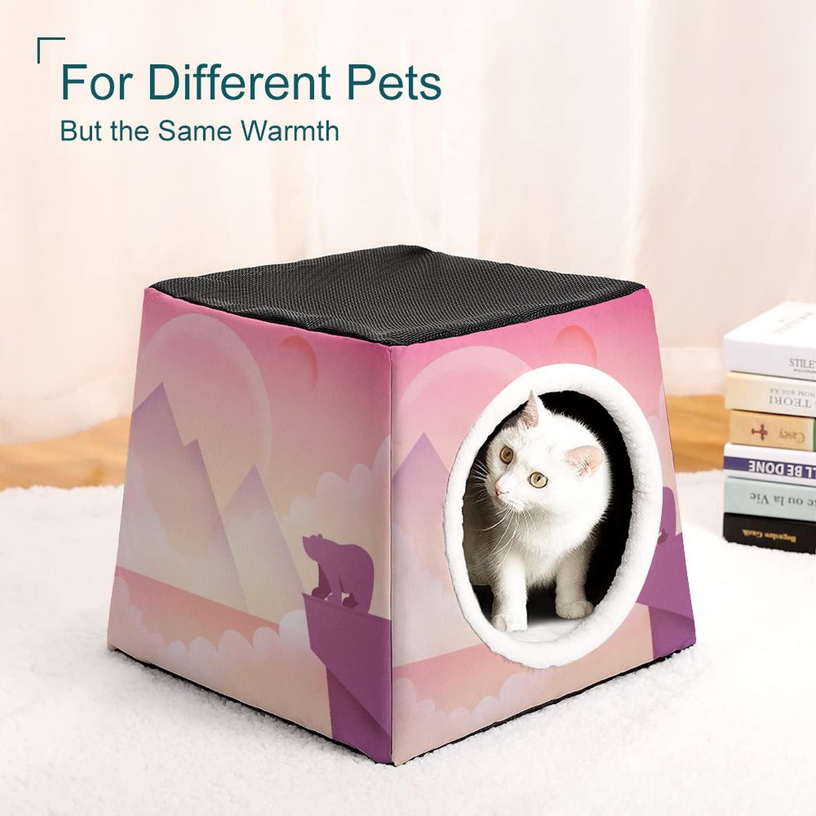 Cozy Printed Cat Bed & Sofa - Indoor Cat House with Soft Pillow for Kittens & Small Dogs | Polar Bear Sunset Design | Perfect for Living Room, Bedroom & Pet Nook
