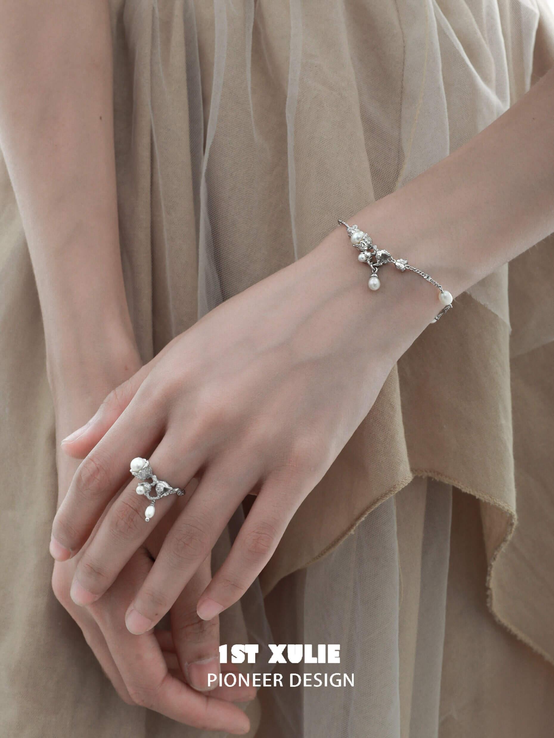 Tears of Mermaid S925 Sterling Silver Tulip Pearl Ring for Women - Elegant Floral Pearl Jewelry Gift for Birthday, Anniversary & Valentine's Day