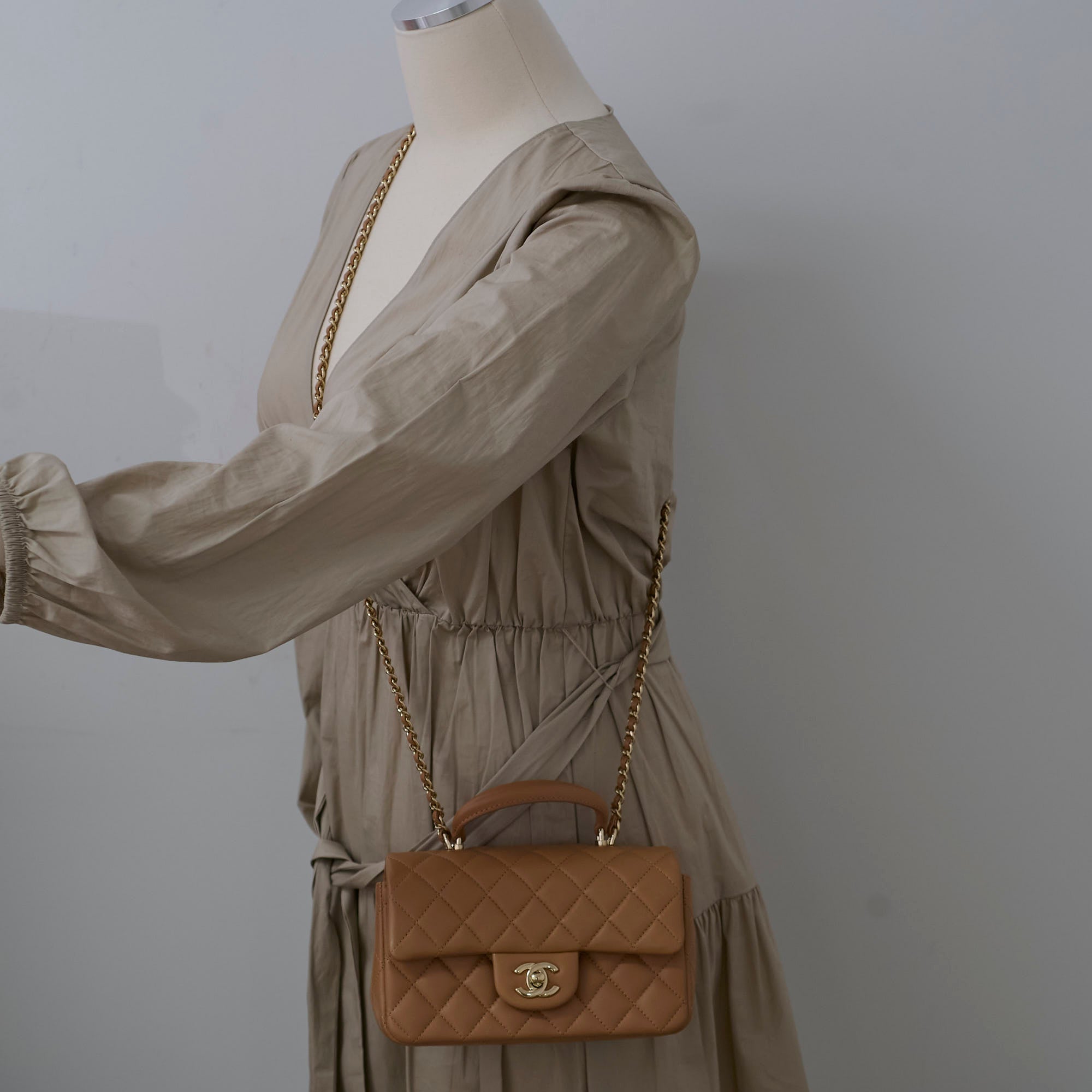 Chanel Mini Rectangular Top Handle Bag in Dark Beige with Microchip - Perfect for Evening Parties, Date Nights & Luxury Fashion Accessories