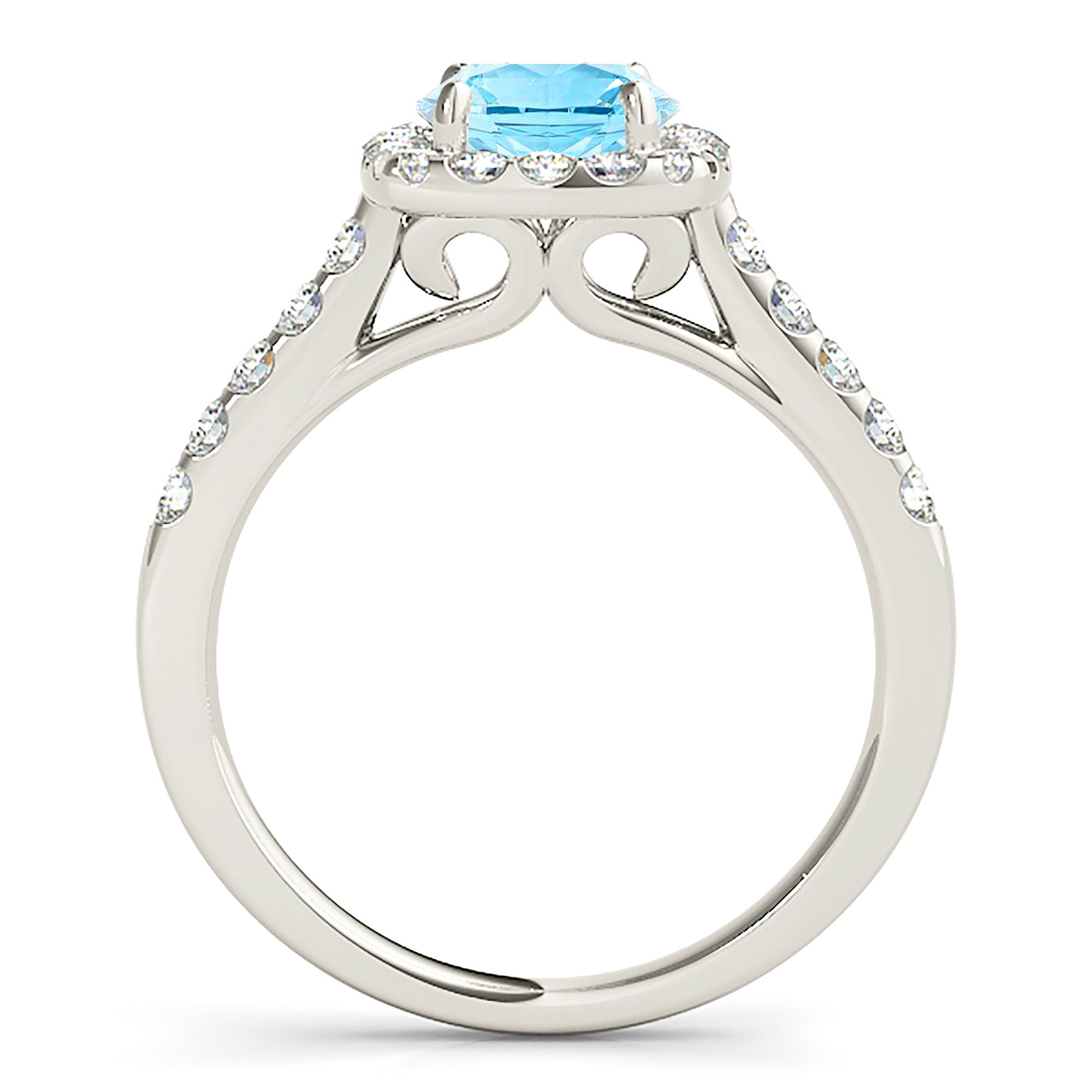 1.75 Carat Genuine Aquamarine Ring with Cushion Halo & Diamond Band - Elegant Birthstone Jewelry for Women, Perfect for Engagement, Anniversary & Special Occasions