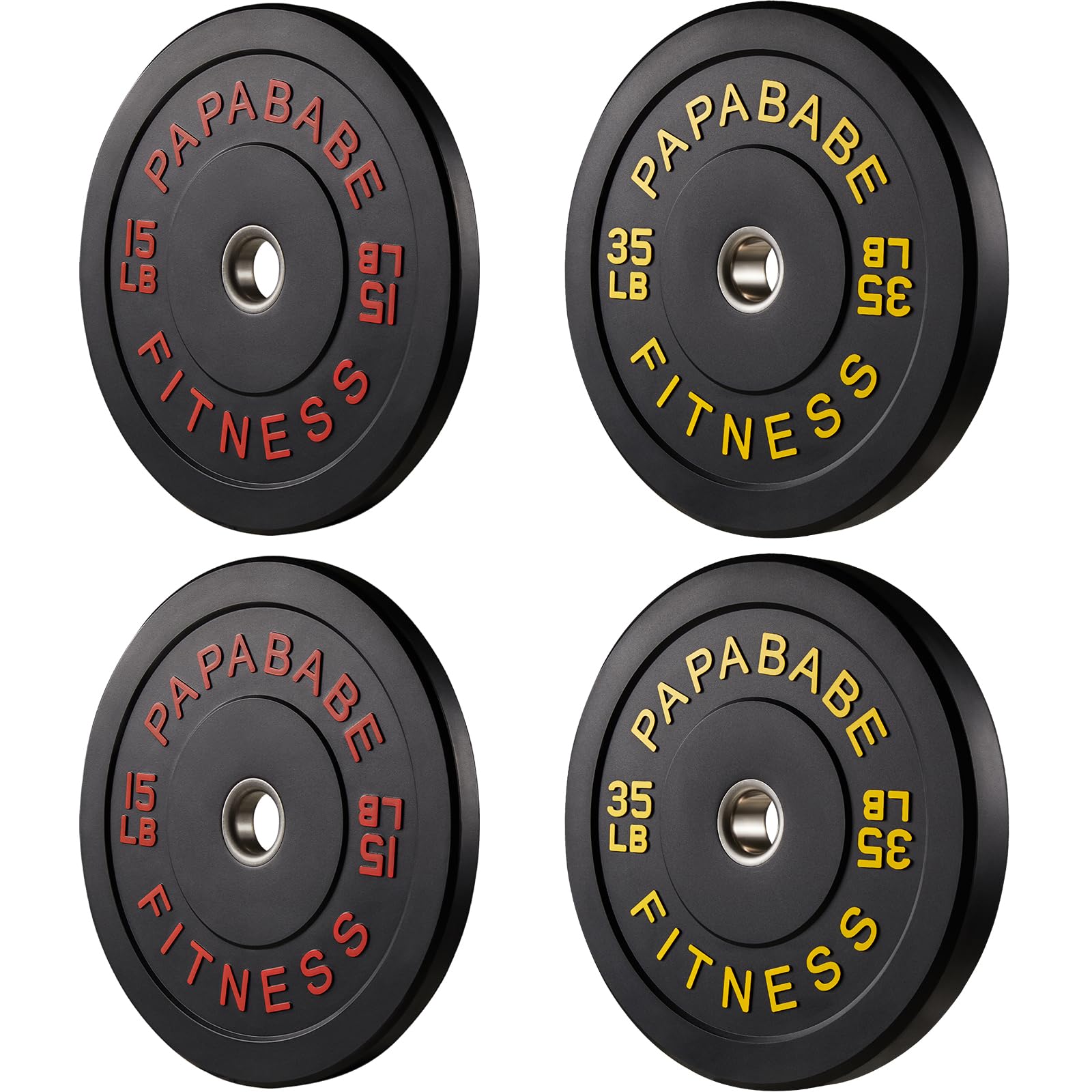 **Papababe Olympic Bumper Plates 10-410lb Set - 2 Inch Steel Hub Rubber Weight Plates for Strength Training, CrossFit & Powerlifting (IWF Standard, Single/Pair/Full Sets) - Perfect for Home Gym, Commercial Gym & Competition Training**