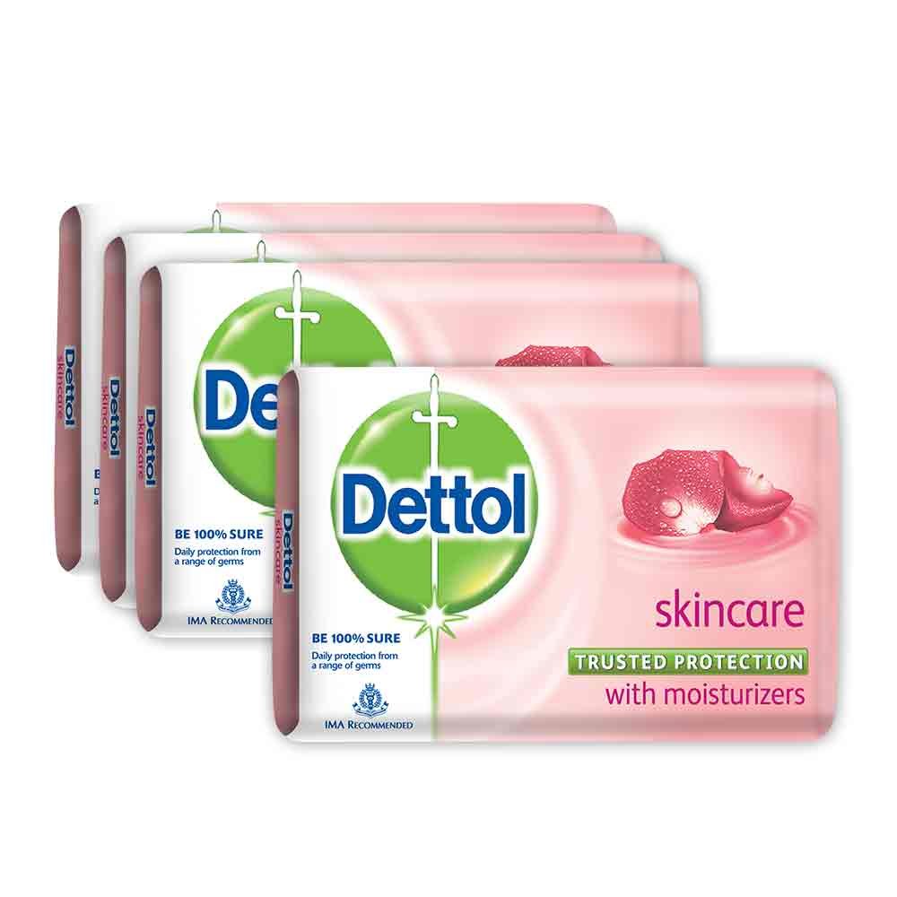 Dettol Antibacterial Skincare Soap Bar 125g (3-Pack) + Free Extra Soap - Gentle Cleansing for Sensitive Skin - Ideal for Daily Hygiene, Travel & Gym Use