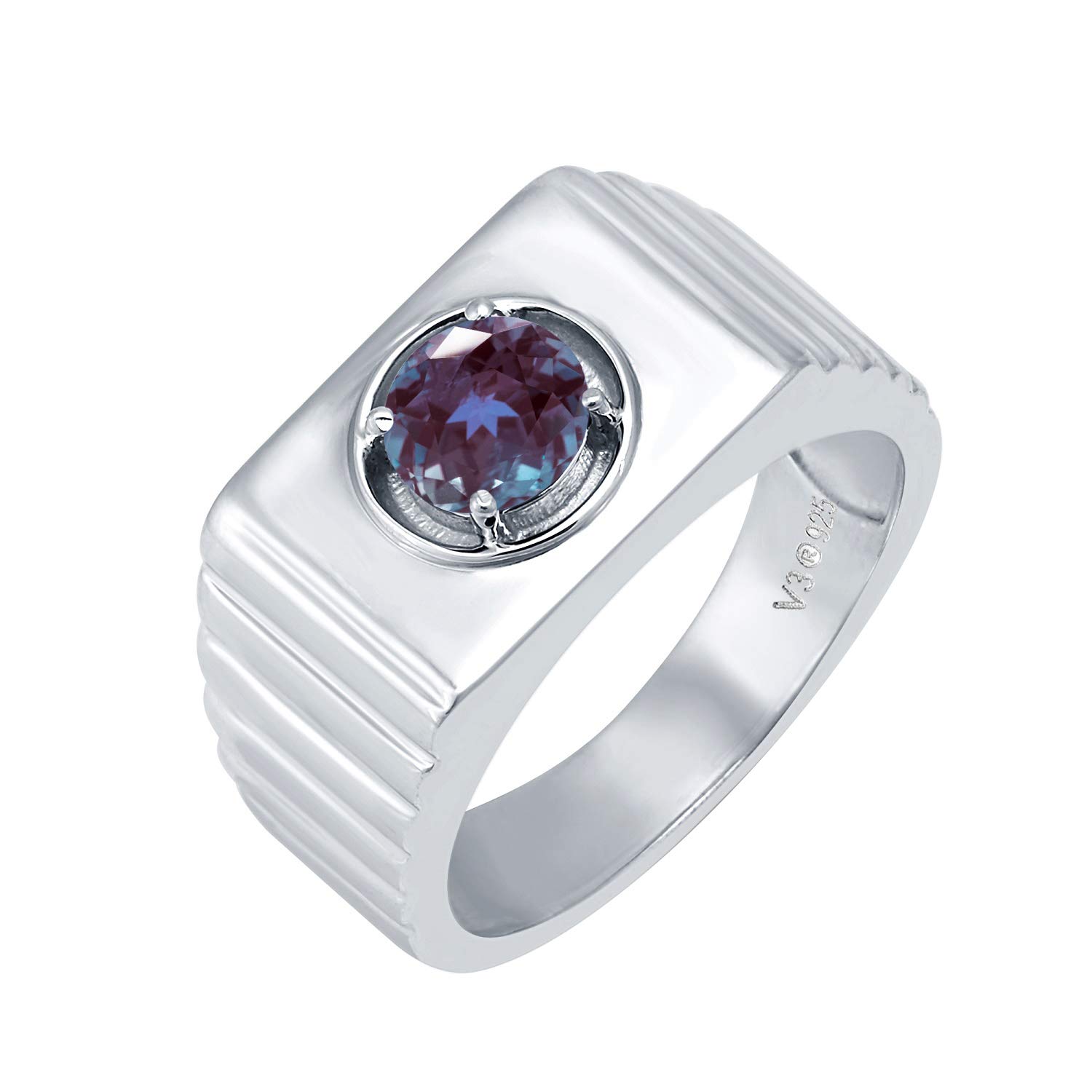 Men's Sterling Silver Color-Changing Alexandrite Solitaire Ring for Engagement, Wedding & Special Occasions