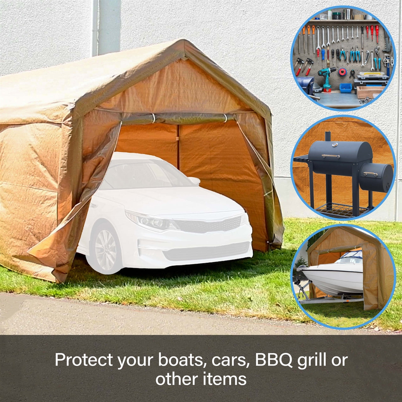 Heavy Duty 10x20 FT Aleko Outdoor Carport Canopy Tent - Beige Weatherproof Shelter for Cars, Trucks, RV & Outdoor Storage