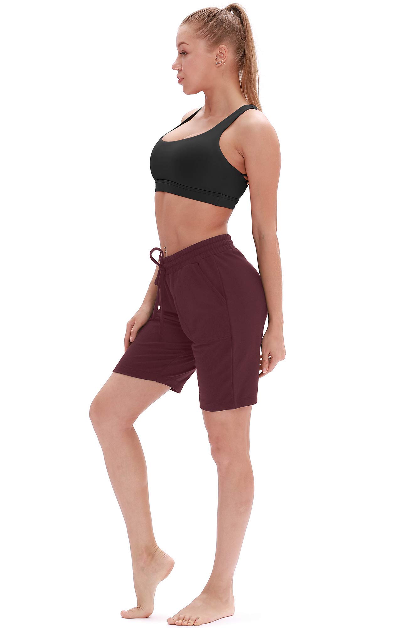 ICYzone Women's Athletic Running Yoga Shorts - High Waist Workout Active Lounge Bermuda Shorts with Pockets for Gym, Jogging & Yoga
