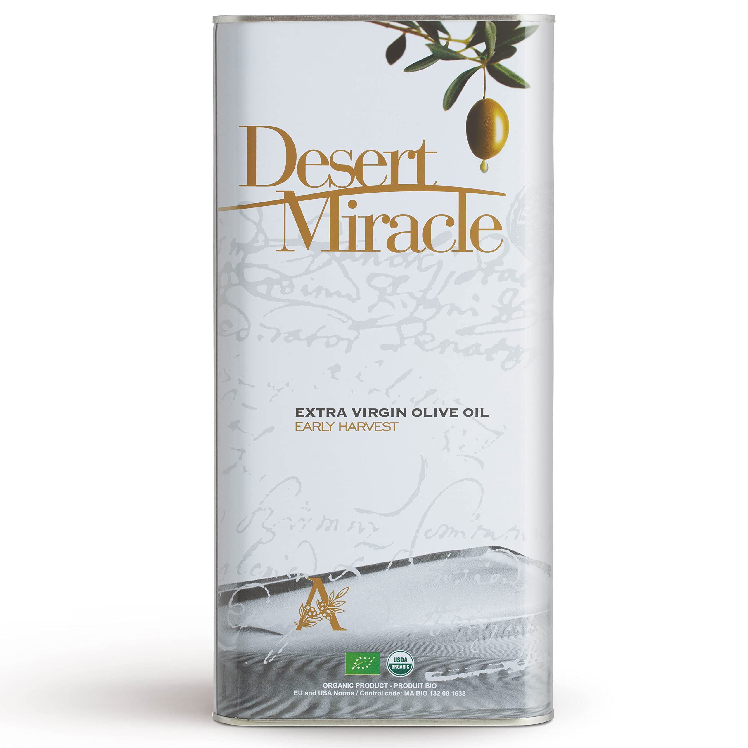 Organic Extra Virgin Olive Oil from Morocco - Cold Pressed, High Polyphenol, First Cold Press EVOO, 5 Liter Can - Perfect for Cooking, Salad Dressings & Healthy Recipes