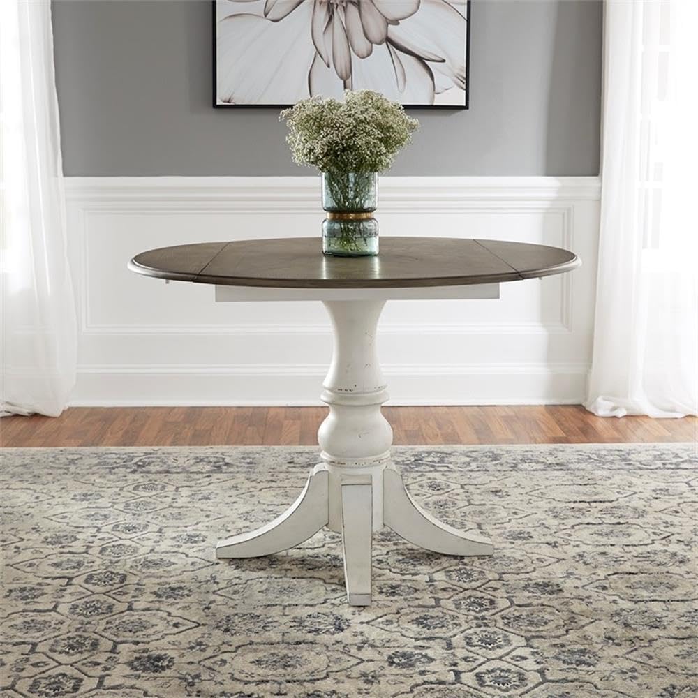Liberty Furniture Magnolia Manor Drop Leaf Kitchen Dining Table - Antique White Finish - Perfect for Small Spaces, Breakfast Nooks & Cozy Dining Areas