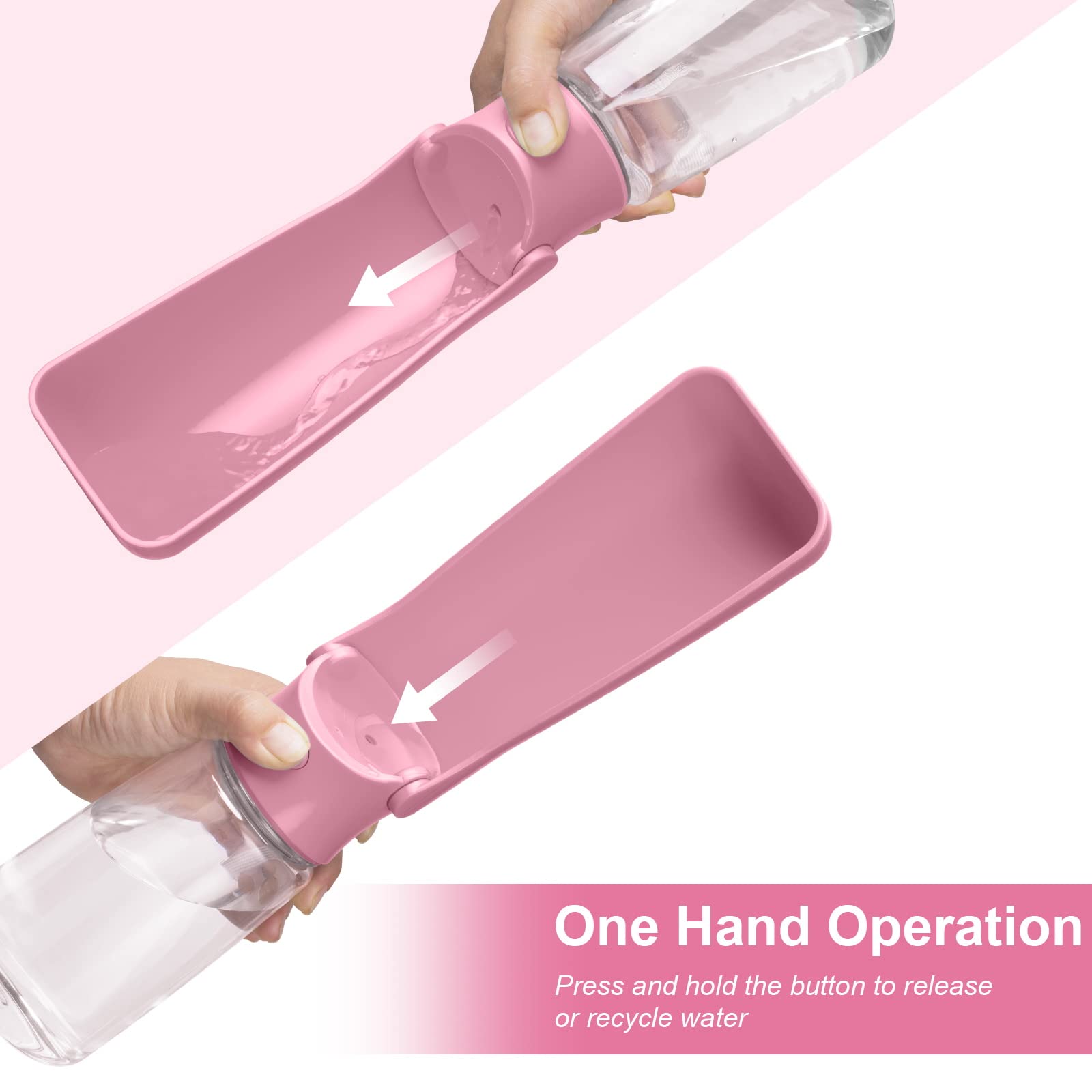 Foldable 19oz Portable Dog Water Bottle - Leak Proof & Food Grade Plastic Pet Water Dispenser for Dogs & Cats | Outdoor Walking, Hiking, Travel Accessories (Pink) | Perfect for Park Visits, Road Trips & Daily Adventures