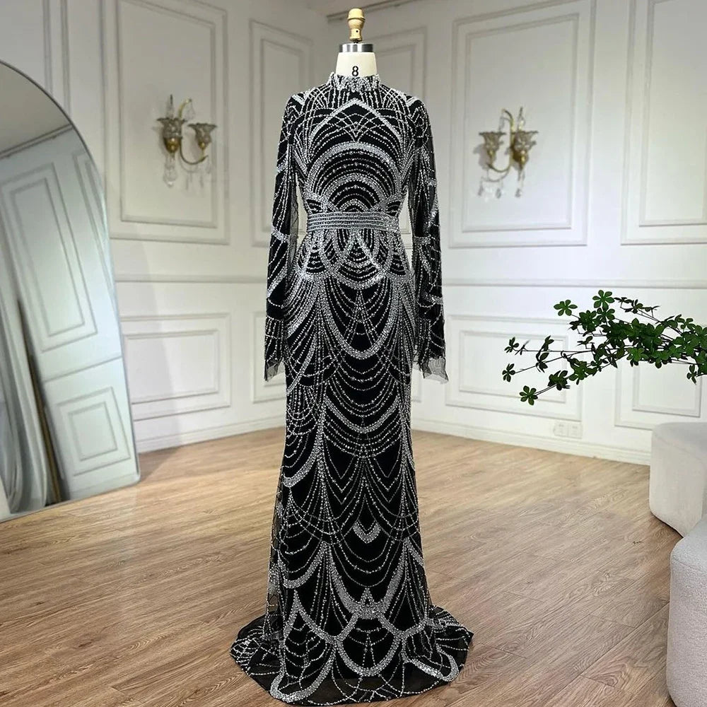 Luxury Black Muslim Beaded Mermaid Evening Gown for Women - Elegant Dubai Style Wedding & Party Dress 2025 (LA72512) - Perfect for Formal Events, Galas & Special Occasions