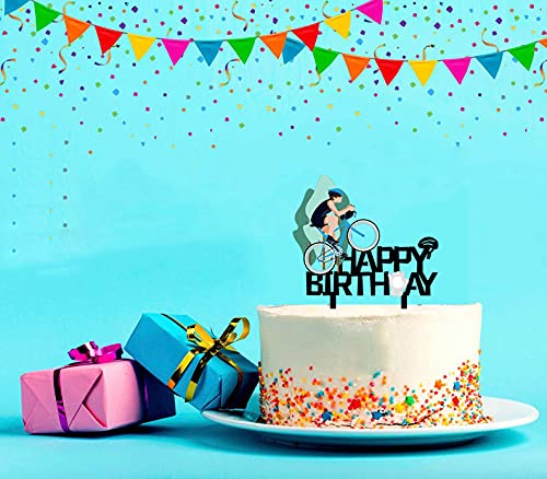 Happy Birthday Cake Topper - Bicycle Themed Cake Decor for Men, Women, Boys & Girls - Perfect for Mountain Bike & Sports Themed Birthday Parties - Ideal for Cycling Enthusiasts & Outdoor Adventure Celebrations