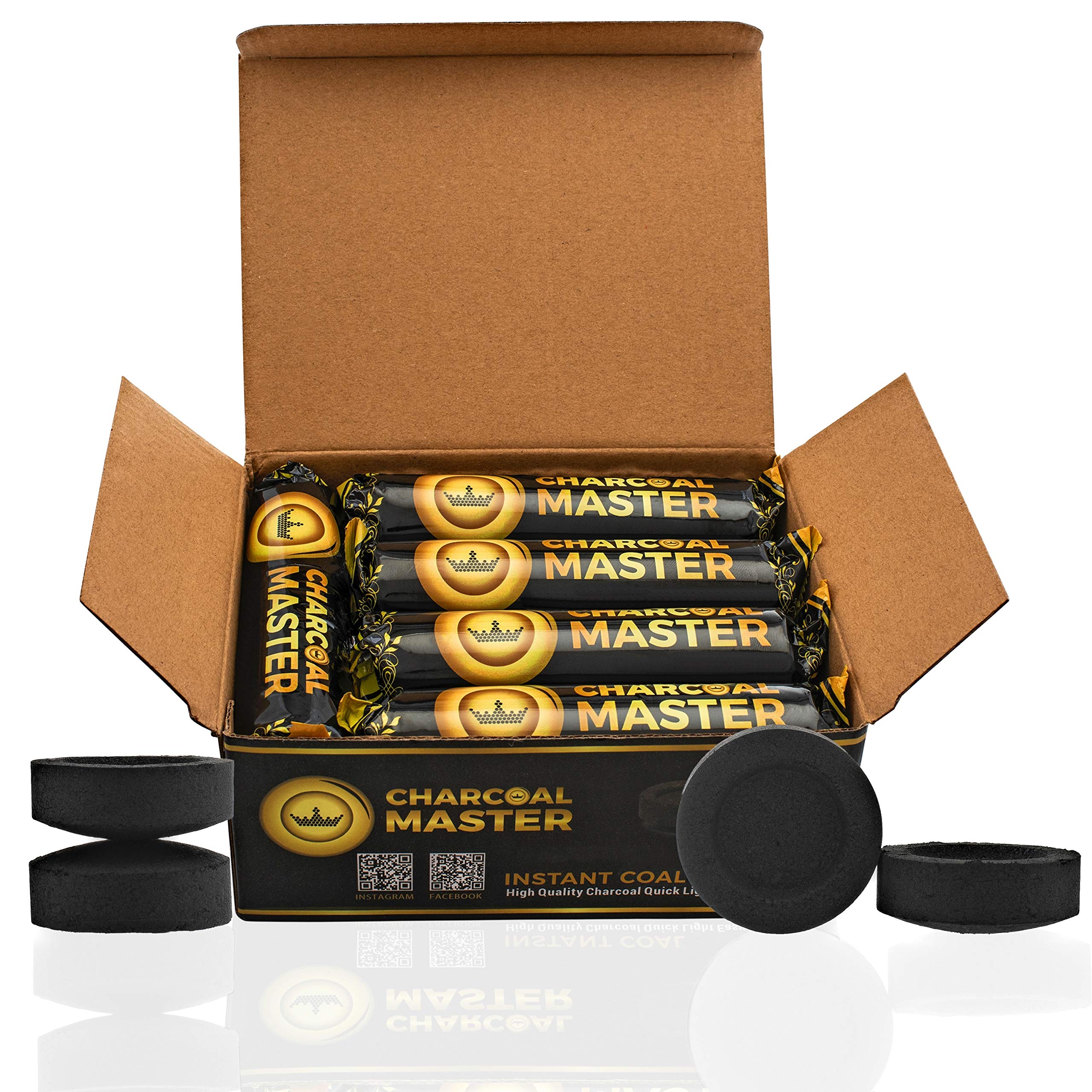 Instant Light Charcoal Disks - 100 Pack of 40mm Quick Lighting Coal Briquettes for Hookah, Incense & BBQ - Slow Burning Low Smoke Natural Charcoal Tablets - Perfect for Home Use, Outdoor Cooking & Relaxation