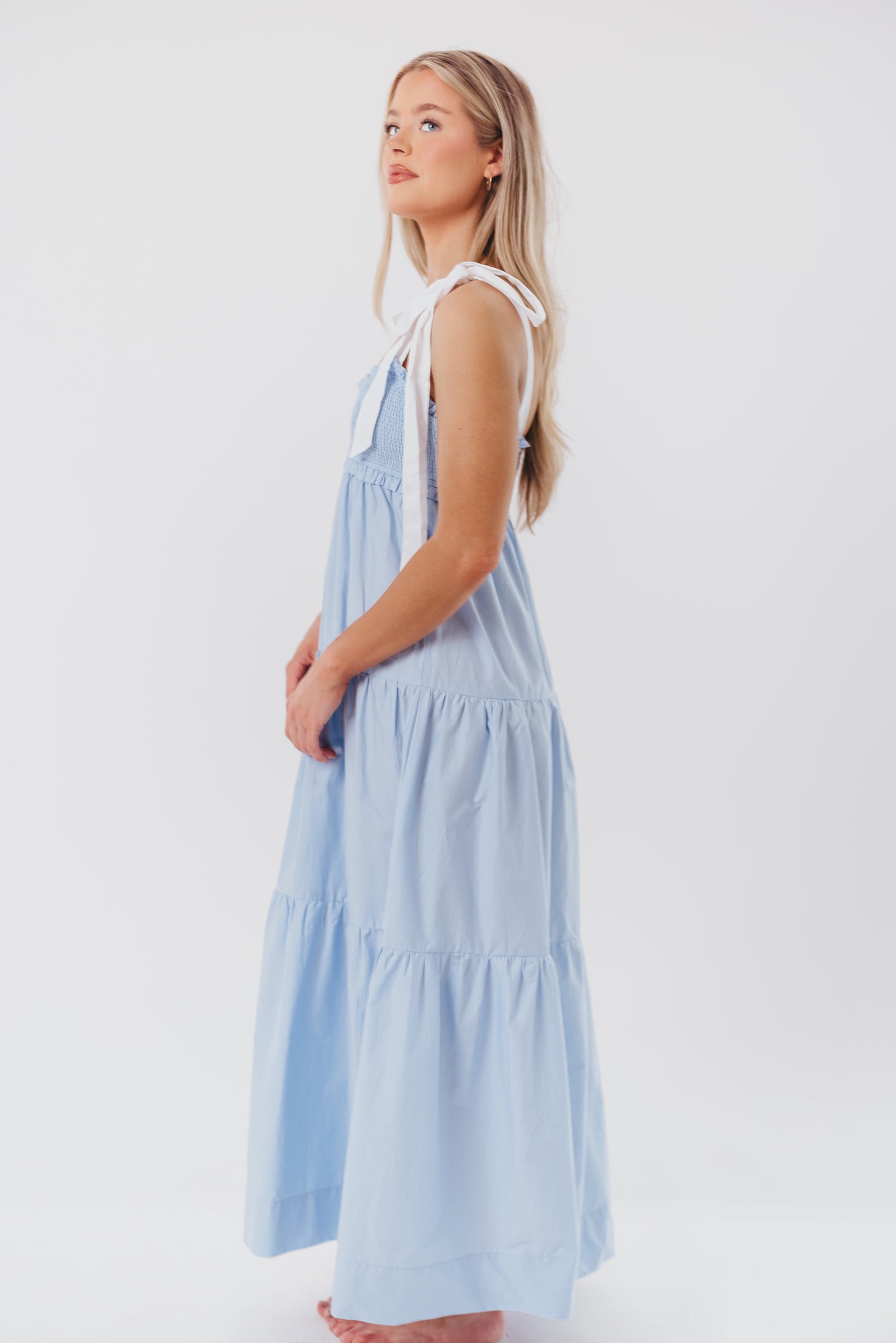 Chambray & Ivory Amber Maxi Dress for Women - Elegant Long Flowy Summer Dress for Beach, Wedding, or Casual Outings