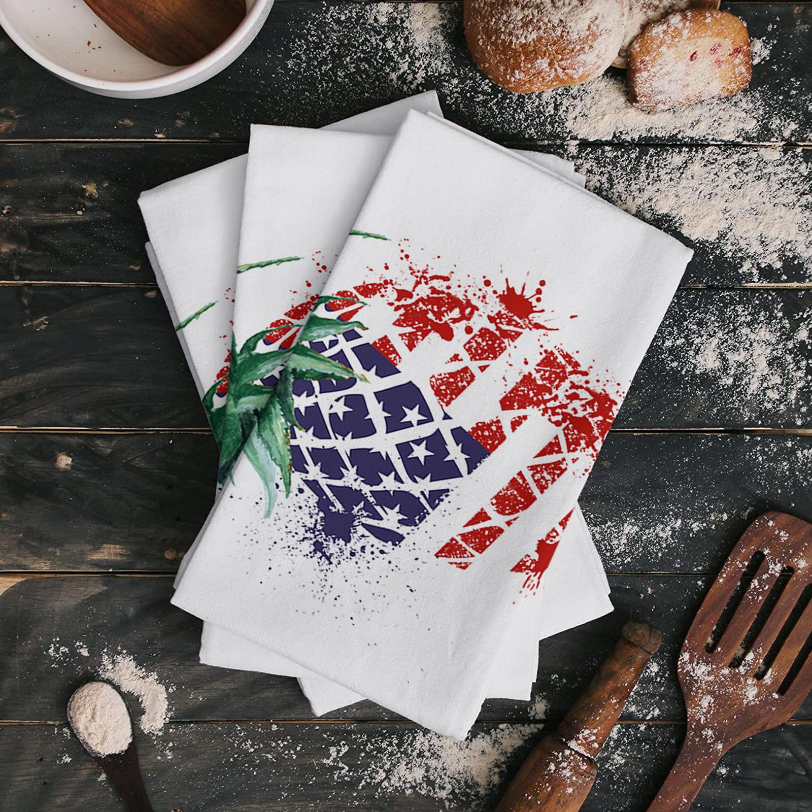 3-Pack American Flag Pineapple Microfiber Kitchen Towels - Super Absorbent, Quick Drying & Soft Dish Cloths (18