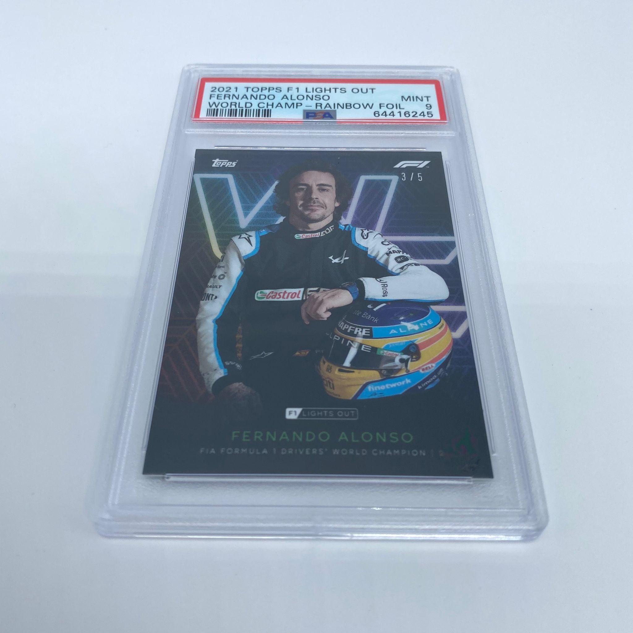 PSA 9 Graded Fernando Alonso 3/5 Drivers World Champion Trading Card - Perfect for Collectors, Sports Memorabilia Enthusiasts & Formula 1 Fans