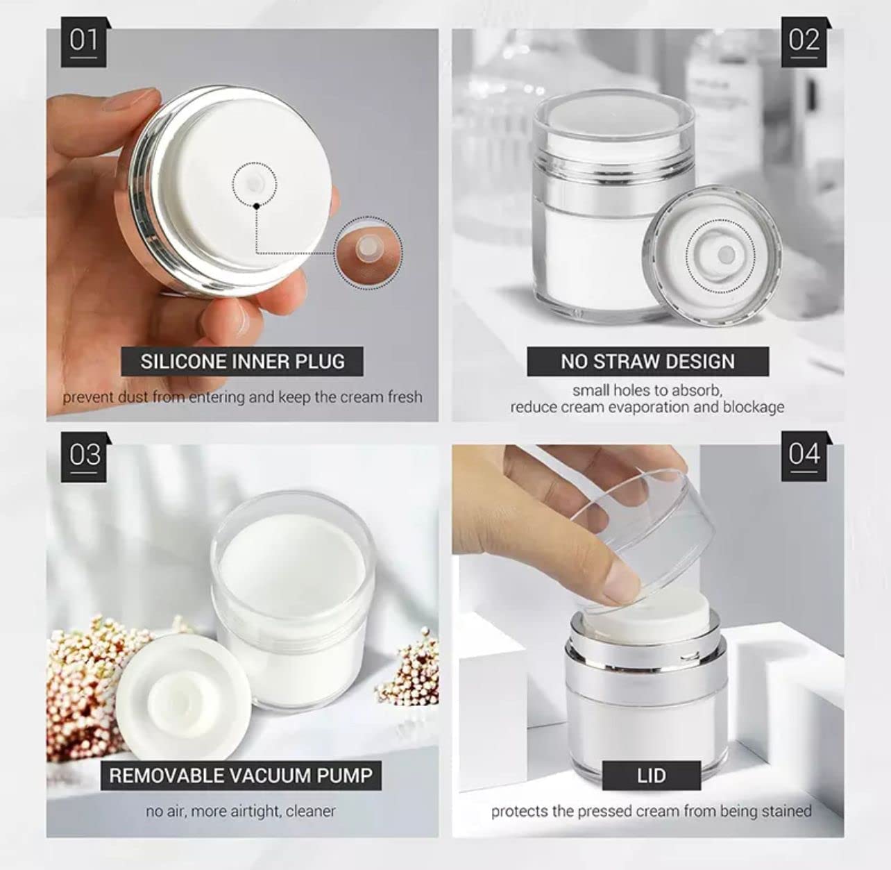 30ML Airless Cosmetic Jars with Press Pump - Refillable Leak-Proof Travel Containers for Creams, Serums & Makeup | Perfect for Skincare, Beauty Products & On-the-Go Use