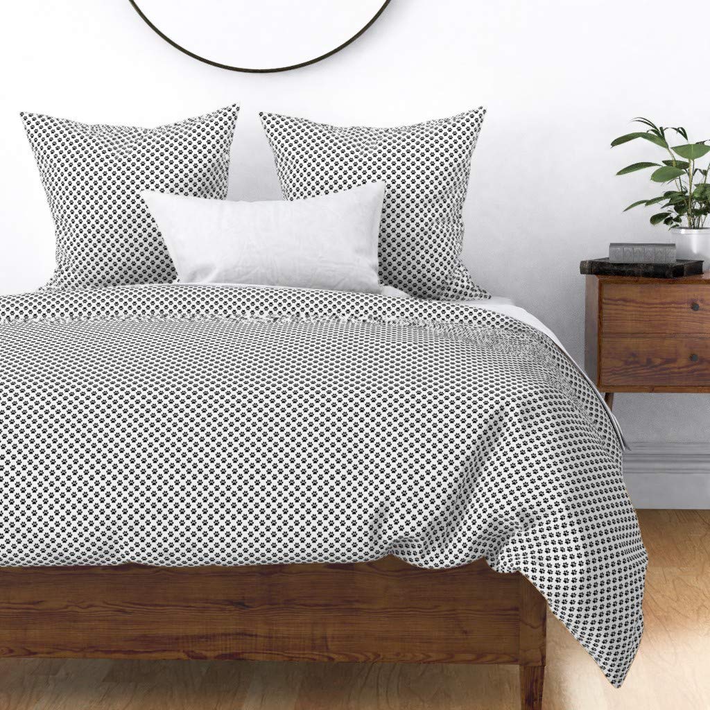 Premium Cotton Sateen Duvet Cover Twin Size - Black & White Paw Print Design for Dogs, Cats & Pet Lovers | Gender Neutral Custom Bedding for Kids & Adults | Perfect for Nursery, Bedroom & Guest Room Decor