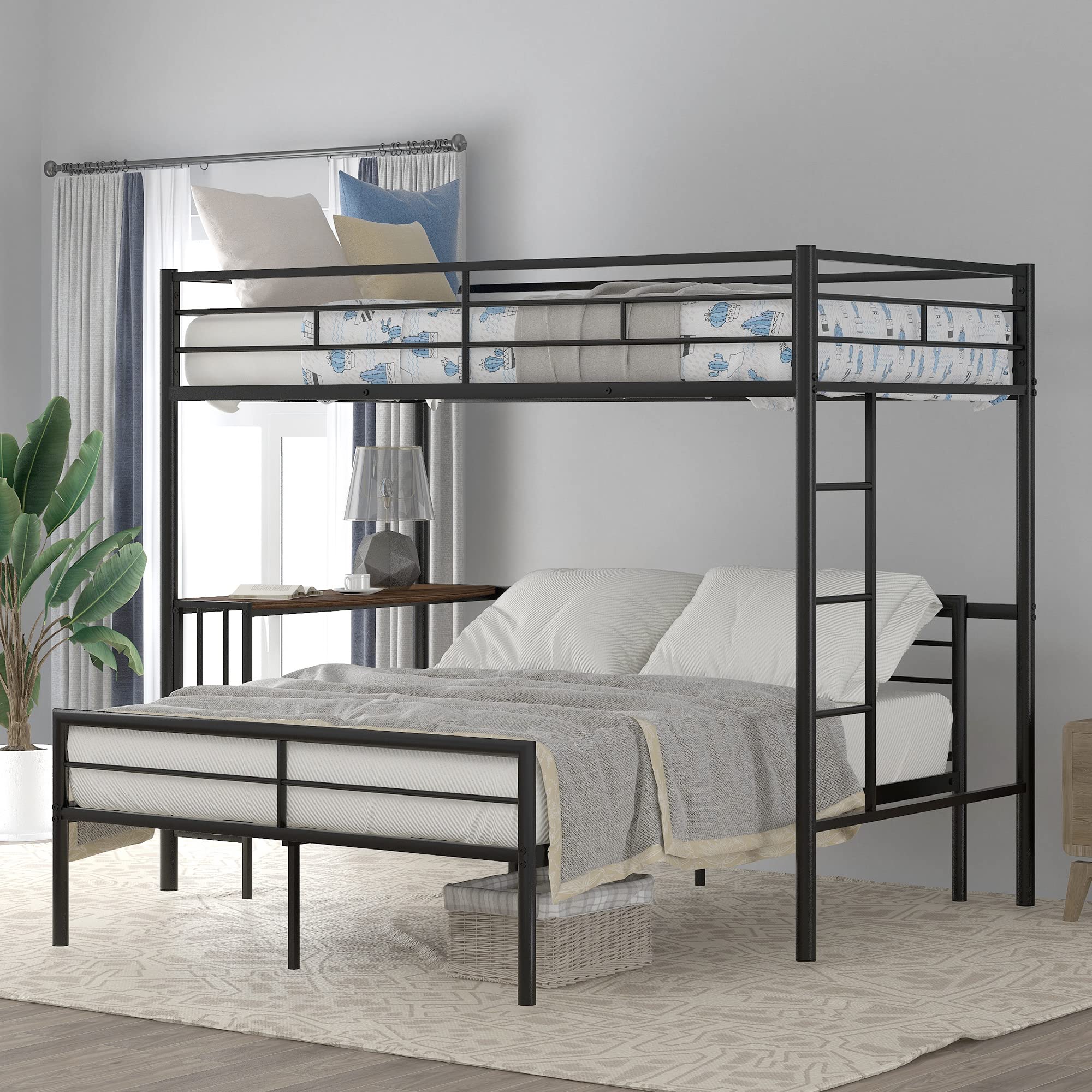 **Harper & Bright Designs Twin Over Full Bunk Bed with Study Desk - Metal Bunk Bed for Kids & Teens - Convertible to Loft Bed or Platform Bed - Space-Saving Black Bed for Small Rooms & Dormitories**