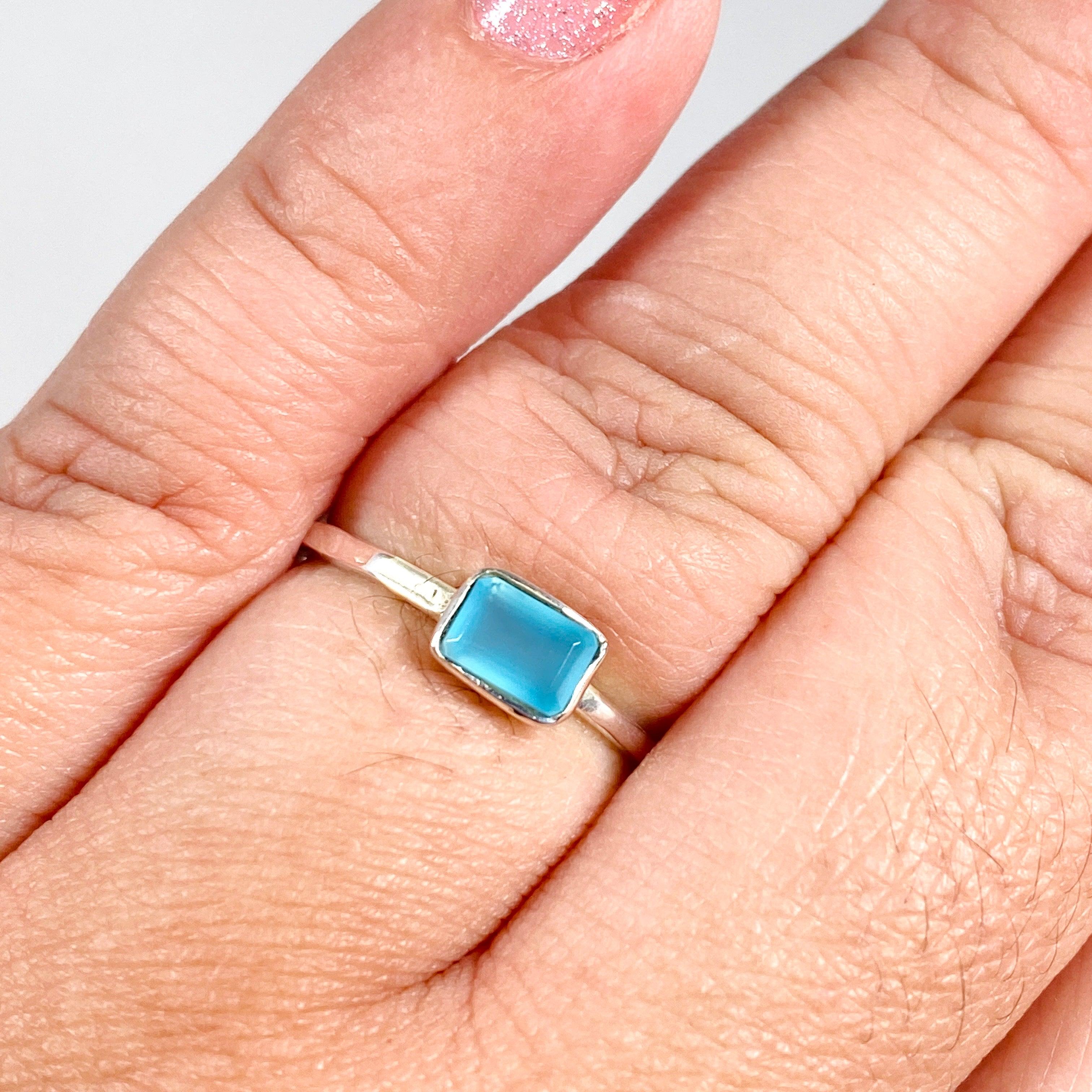 Blue Chalcedony Rectangular Faceted Fine Band Ring R3793 BC - Elegant Gemstone Jewelry for Women, Perfect for Weddings, Parties & Everyday Wear