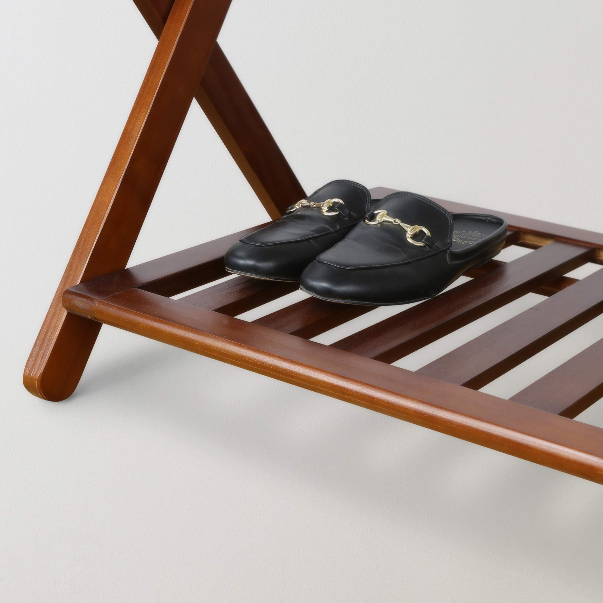 Sturdy Walnut Solid Wood Luggage Rack for Bedroom & Entryway - Space-Saving Travel Storage Organizer for Suitcases & Bags