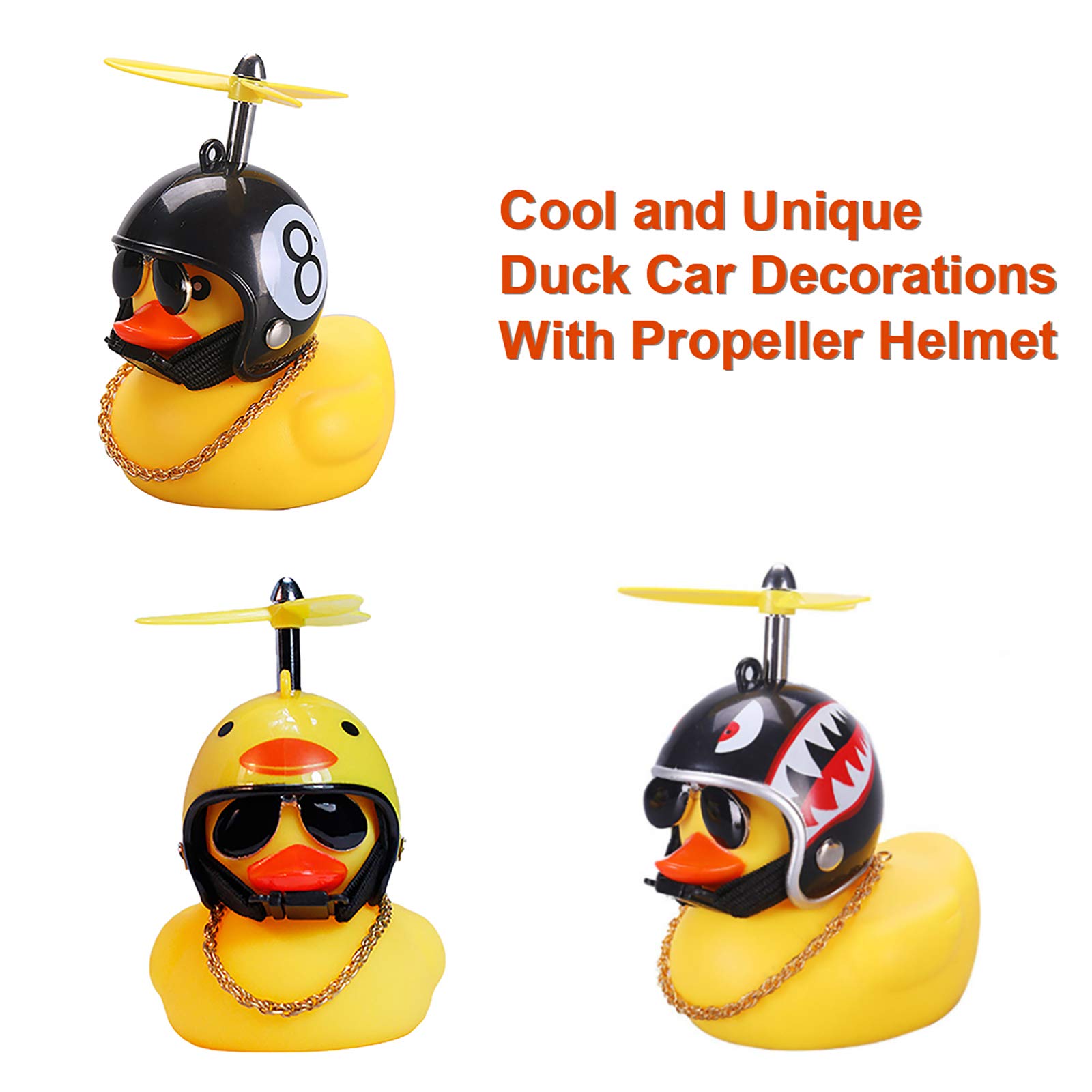 Wonuu 3-Pack Rubber Duck Car Dashboard Decorations - Fun Duck with Thruster Helmet, Sunglasses & Gold Chain - Cool Car Accessories for Dashboard Decoration, Gift Idea & Road Trip Fun