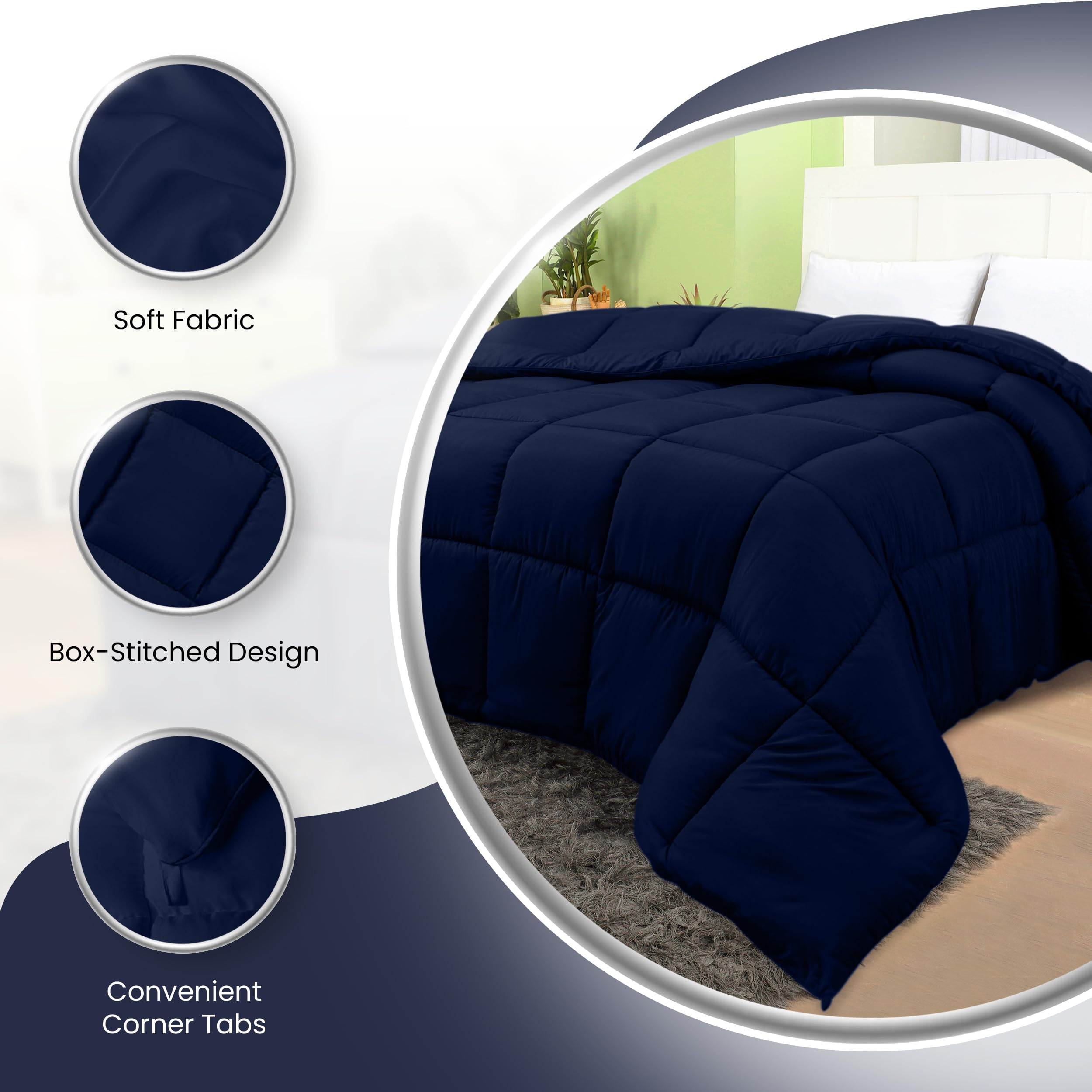 Utopia Bedding King Size All Season Comforter - Down Alternative Box Stitched Duvet Insert with Corner Tabs, Machine Washable (Navy Blue) - Perfect for Cozy Bedroom Decor & Guest Room Essentials