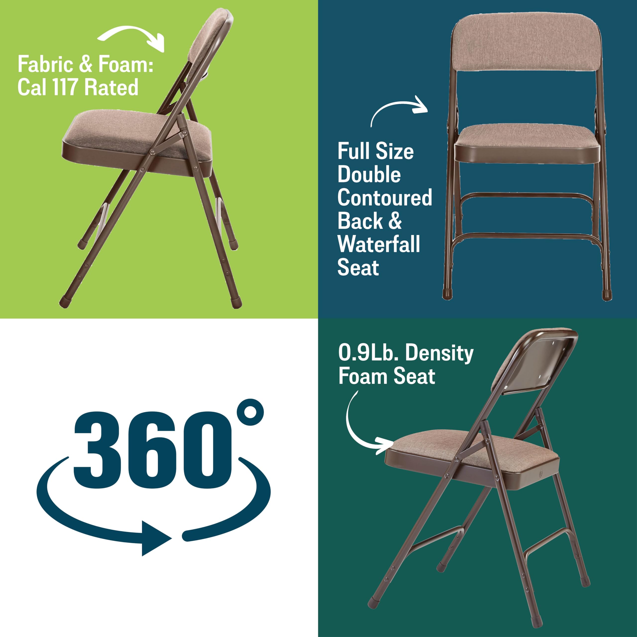 Premium Padded Folding Chairs Set of 4 – Heavy-Duty Portable Upholstered Chairs for Indoor & Outdoor Use – Comfortable Durable Foldable Seating for Parties, Weddings, Events & Camping – Russet Walnut Finish by National Public Seating