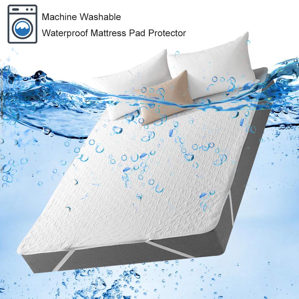 Waterproof Queen Mattress Protector - Soft Quilted Cotton Fitted Cover with Elastic Band, Washable Bed Pad for Allergy & Dust Protection - Ideal for Home, Hotels & Guest Rooms (Queen Size)