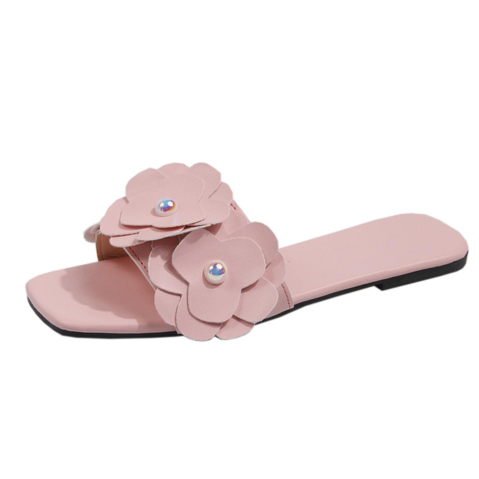 Women's Summer Beach Slippers with Pearl Accents & Memory Foam - Comfortable Flower Sandals for Spring & Summer - Perfect for Poolside, Vacation, and Relaxing at Home