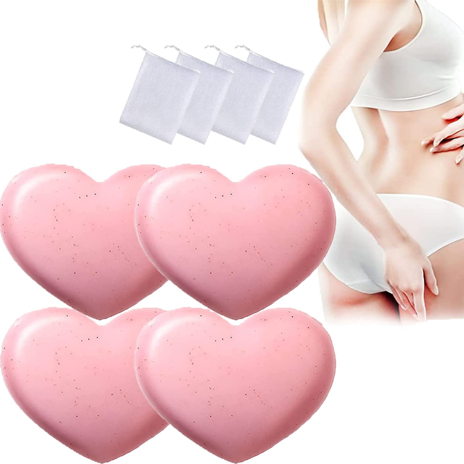 BootySmooth Exfoliating Natural Heart Shaped Soap - 4 Pack for Hip & Butt Care, Anti-Cellulite Firming Body Scrub - Perfect for Post-Workout, Spa Days & Self-Care Routines