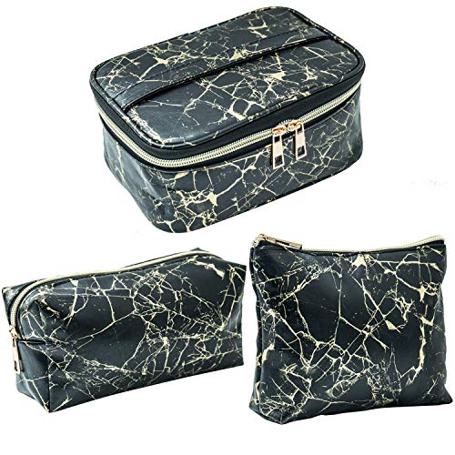 SUBANG 3 Pack Marble Makeup Bag Set - Waterproof Travel Toiletry Organizer for Cosmetics & Brushes | Portable Cosmetic Storage Pouch for Women, Girls & Men | Perfect for Travel, Gym & Daily Use