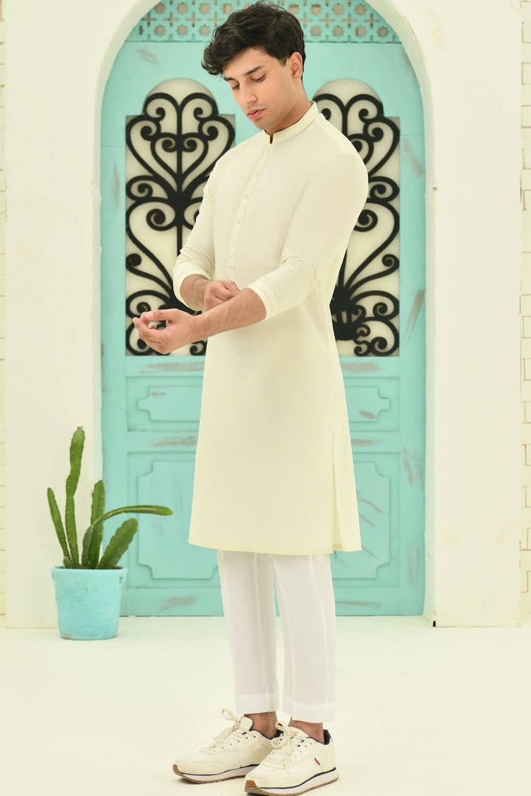 Stylish Blended White Kurta by J. Junaid Jamshed - Perfect for Casual Wear, Festivals & Special Occasions