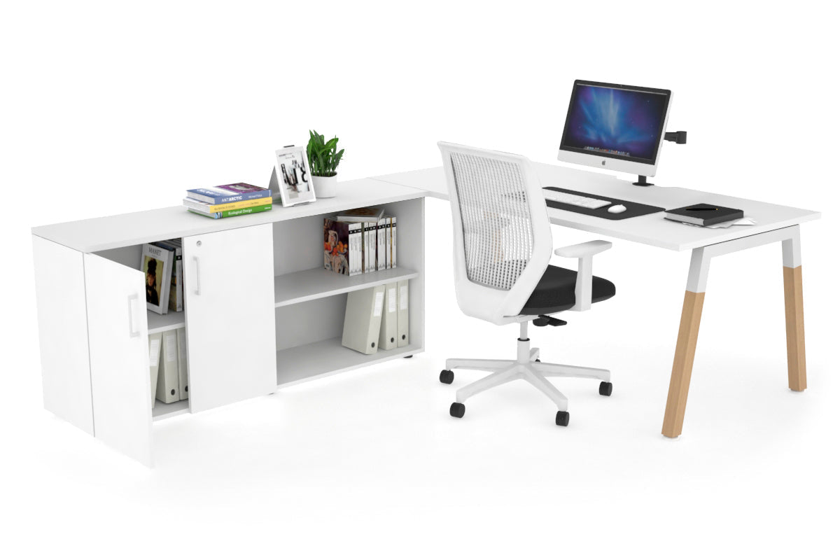 Premium Quadro A Legs Executive Desk - Solid Wood Legs with White Cross Beam [1800L x 800W] - Perfect for Home Office, Conference Room & Executive Workspace
