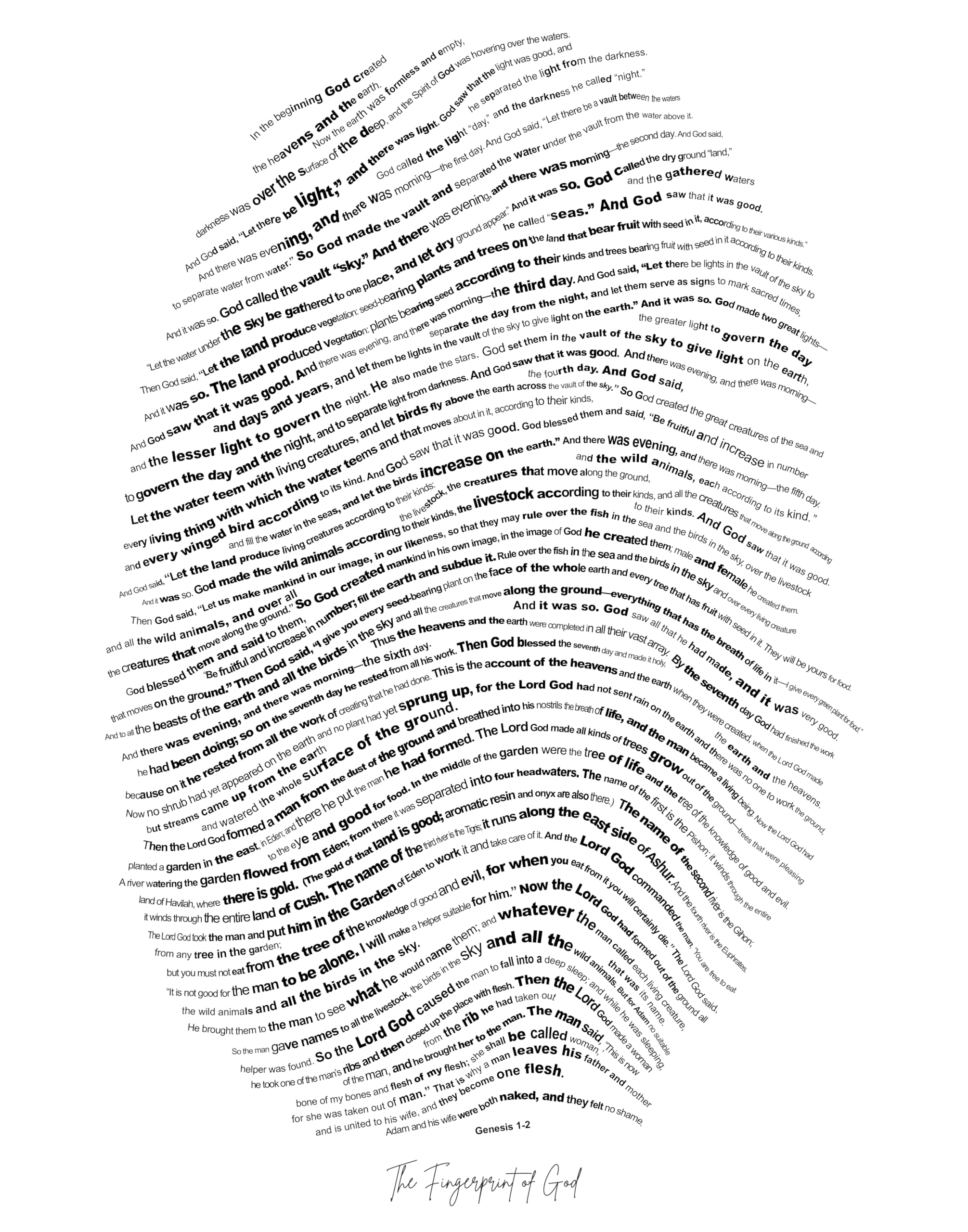 God's Creation Fingerprint Bible Verse Wall Art - Genesis 1-2 NIV - Christian Home Decor